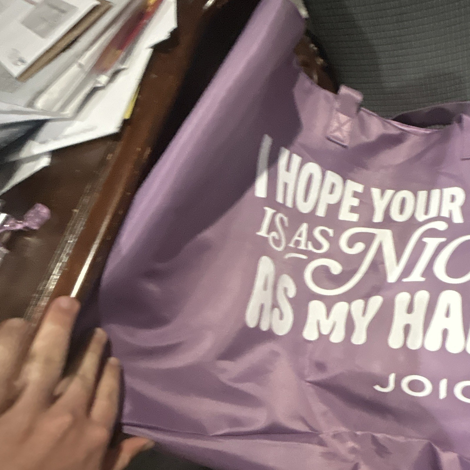 Ulta beauty world 2026 buJoico Purple Bag Text Print 15x8x8 “Hope Your Day…”
