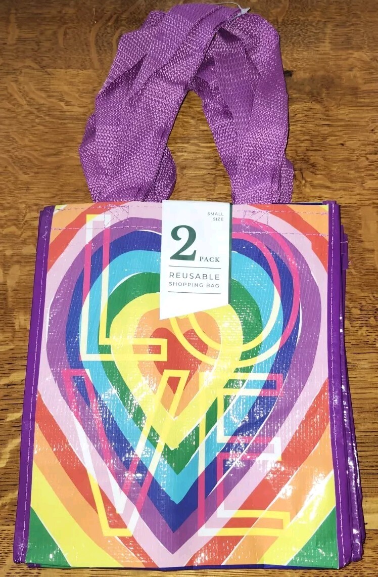 Reusable Shopping Gift Bags Rainbow Love Heart 6 Bags Marshalls
