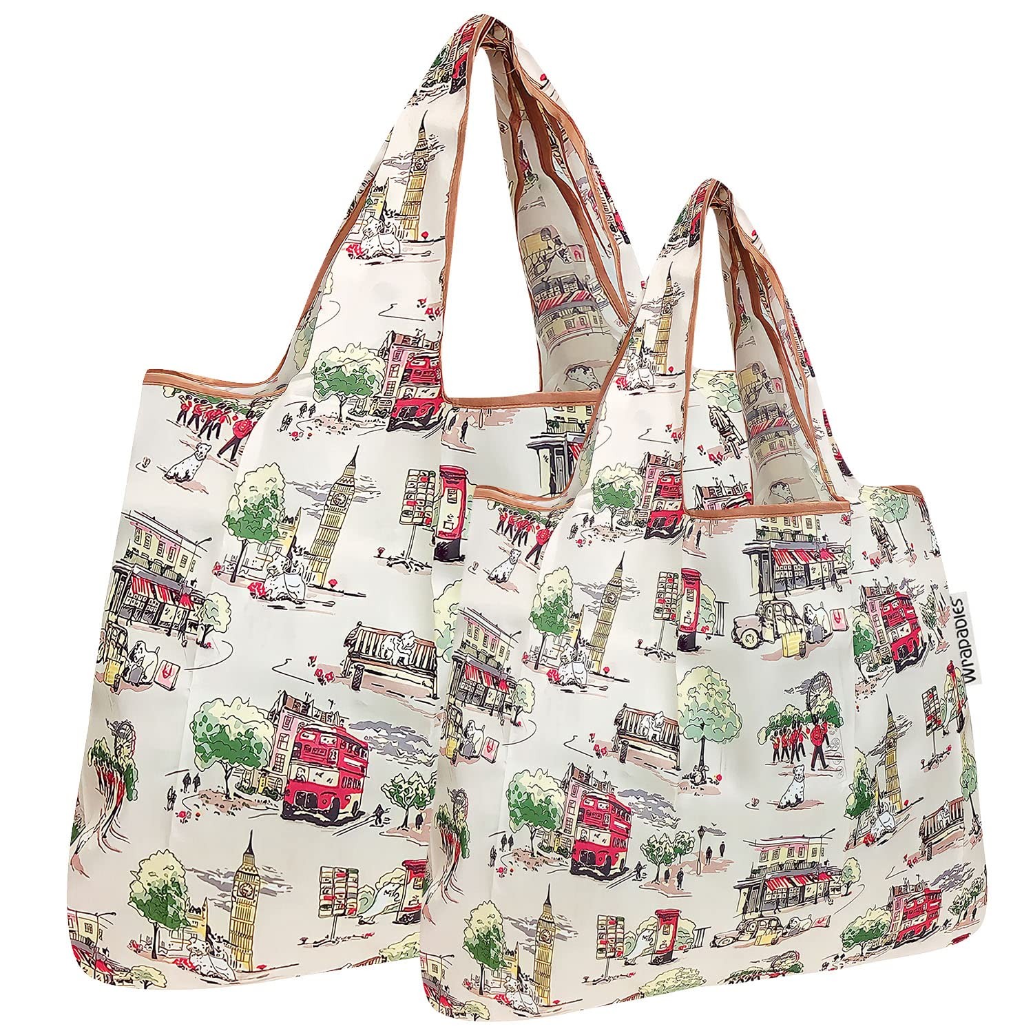 Large & Small Foldable Tote Nylon Reusable Grocery Bags, Set of 2, London