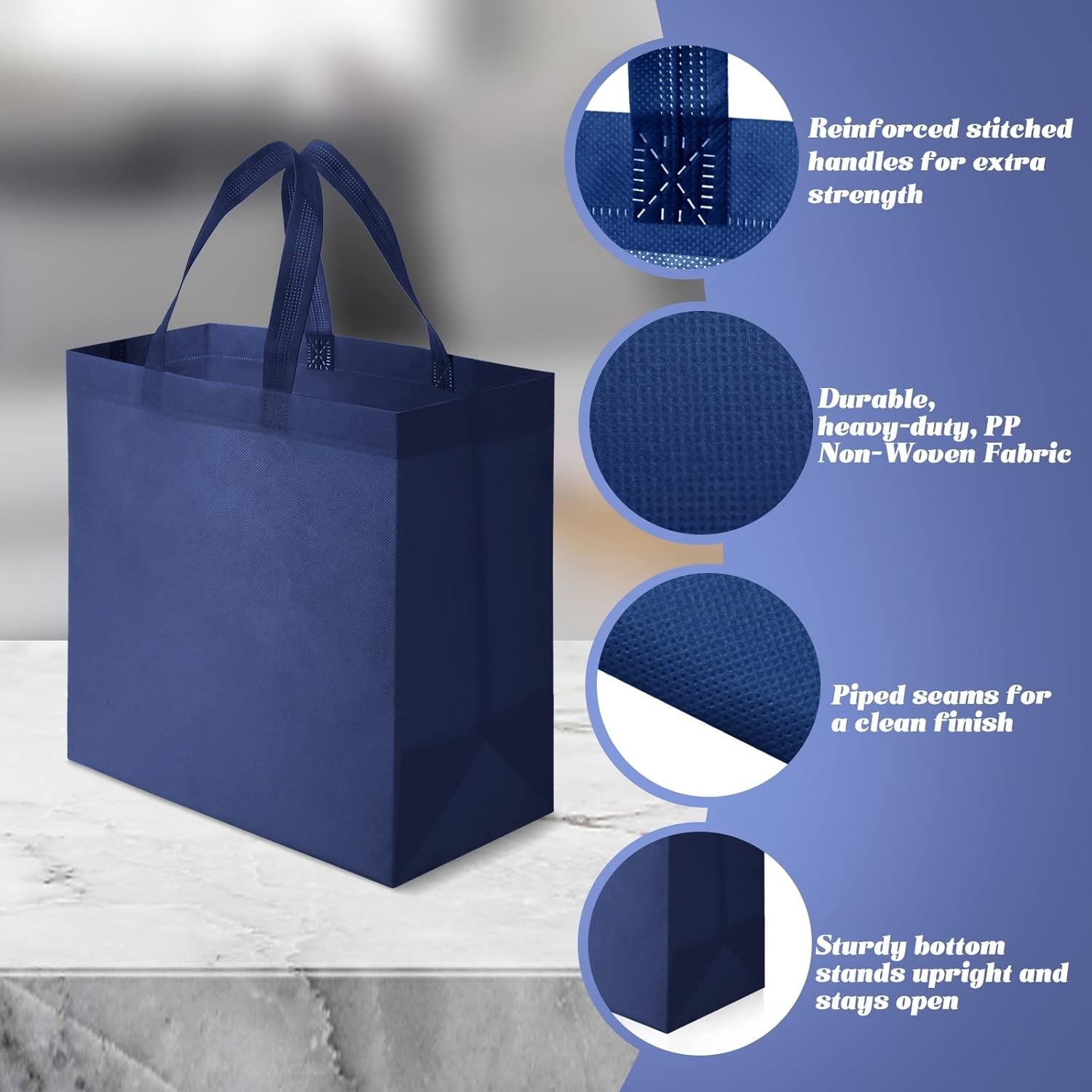 50 Pieces Reusable Totes Bag Bulk Shopping Bags Non Woven Grocery handbag with H