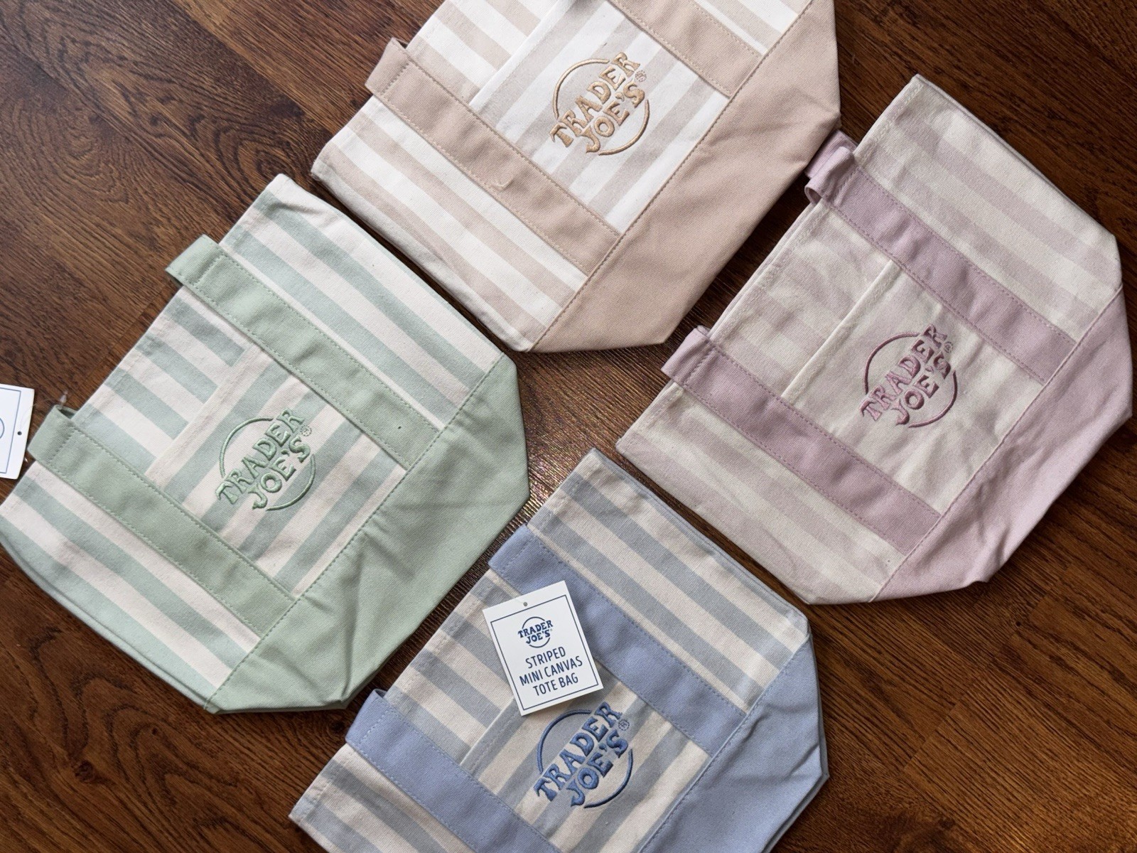 Trader Joe’s Mini Canvas Tote Bags Striped Multicolor 4-Pack 15×6 in