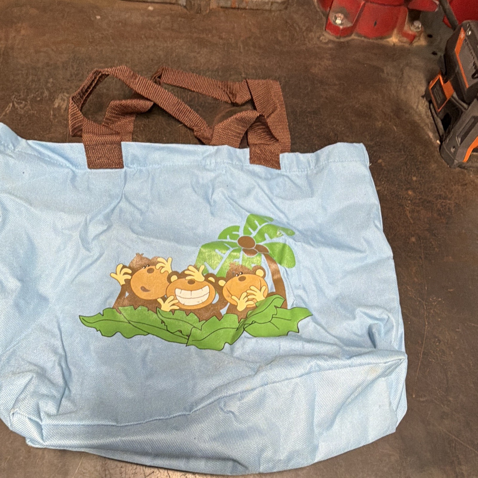 Blue Polyester Reusable Shopping Tote Bag Brown Handles Animal Print 14x12x14