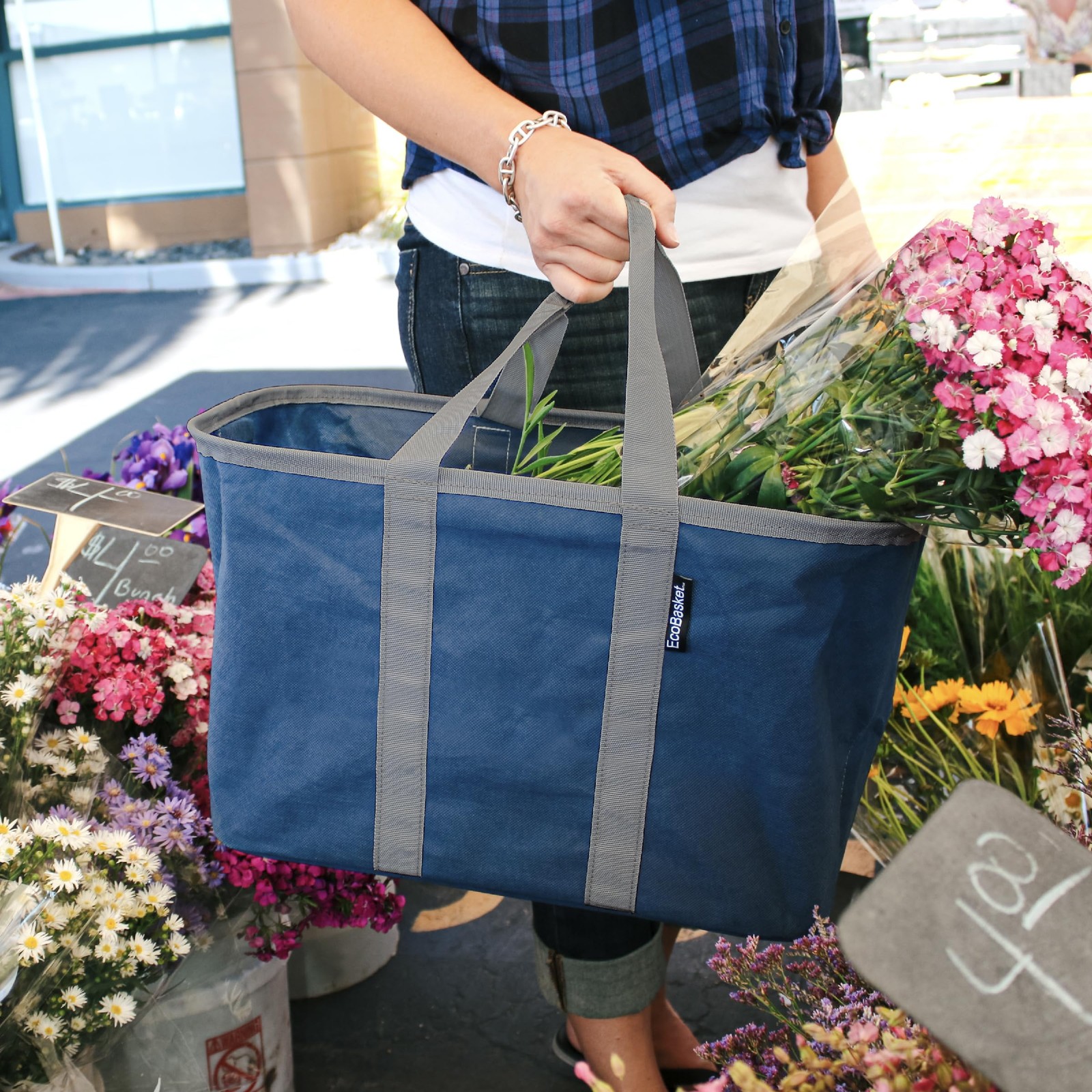EcoBasket 30L Collapsible Tote Basket 3 Pack – Reusable Grocery Tote That Sta…