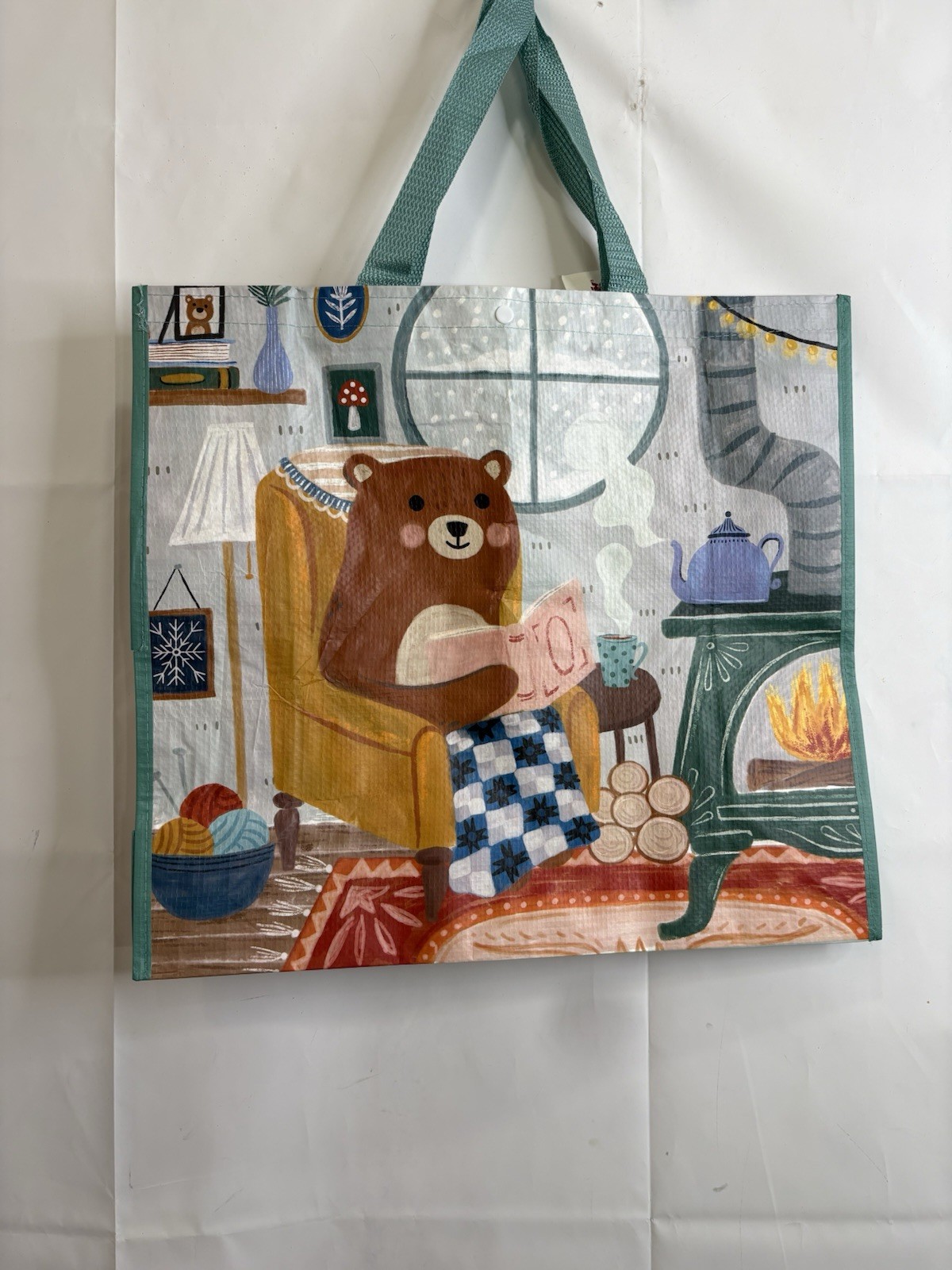 TJMaxx Shopping Bag Cozy Reading Brown Teddy Bears Reusable Tote Bag 18×19.5