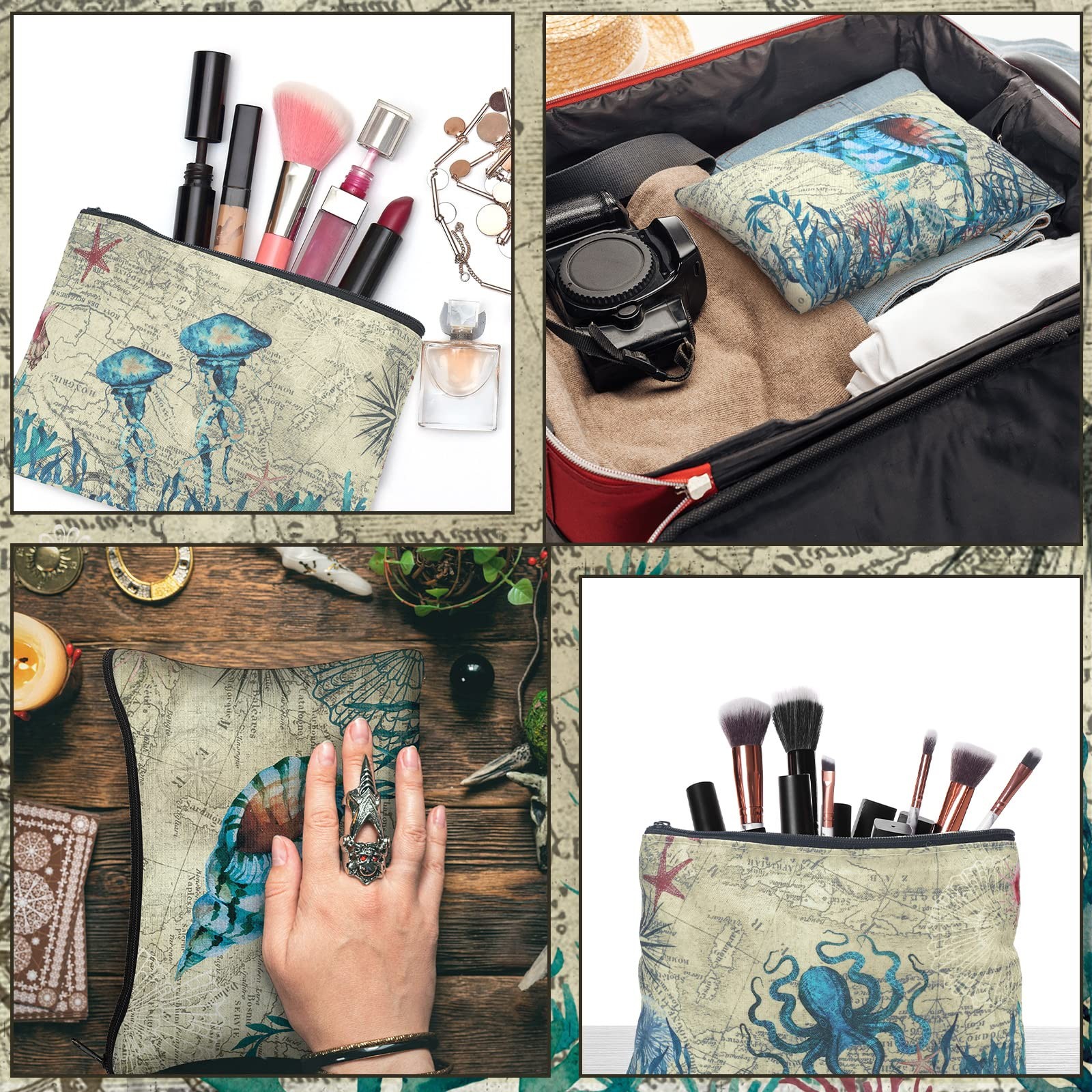 Sanwuta 12 Pcs Sea Tropical Cosmetic Bags Retro Animal as shown in picture