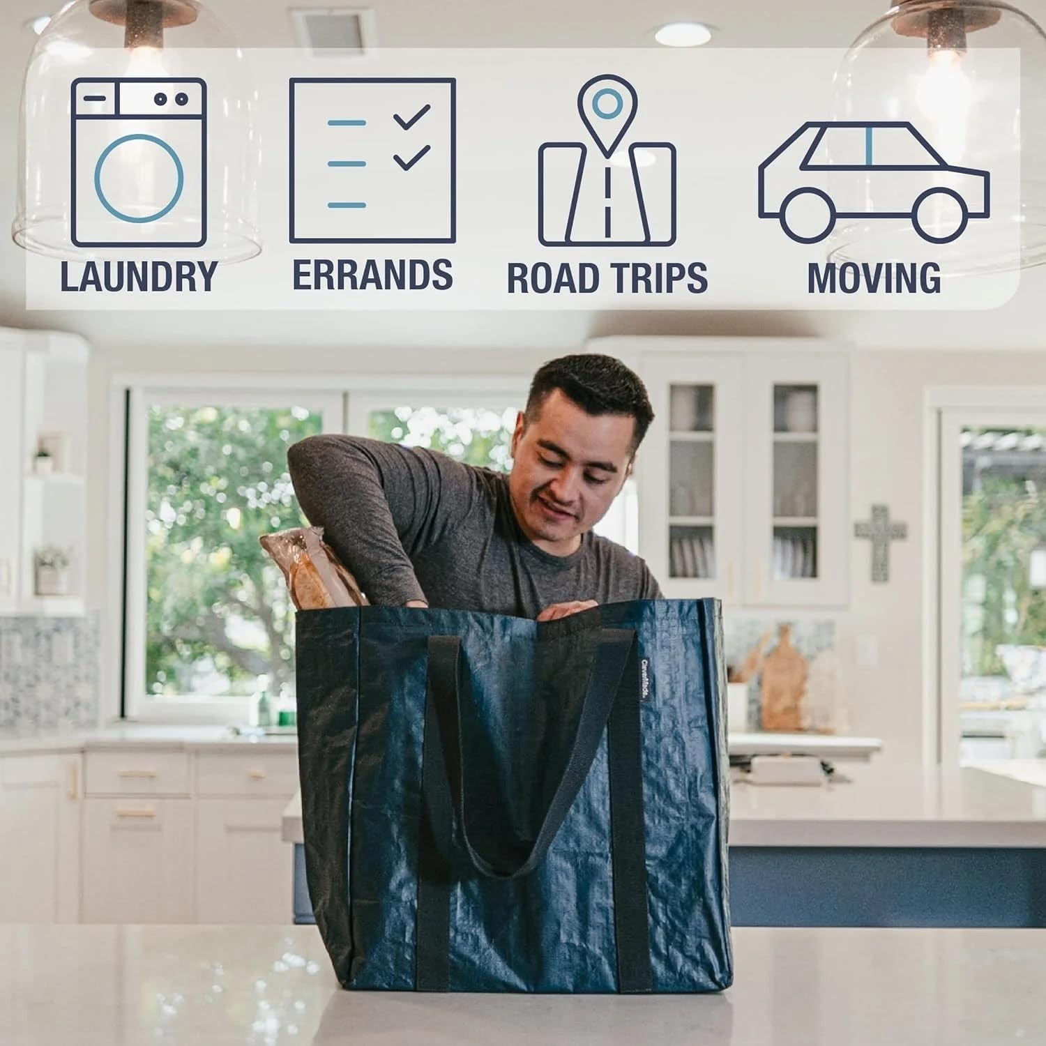 CleverMade Tall Frakta Reusable Grocery Tote 42L Pack of 2 Transparent Co…