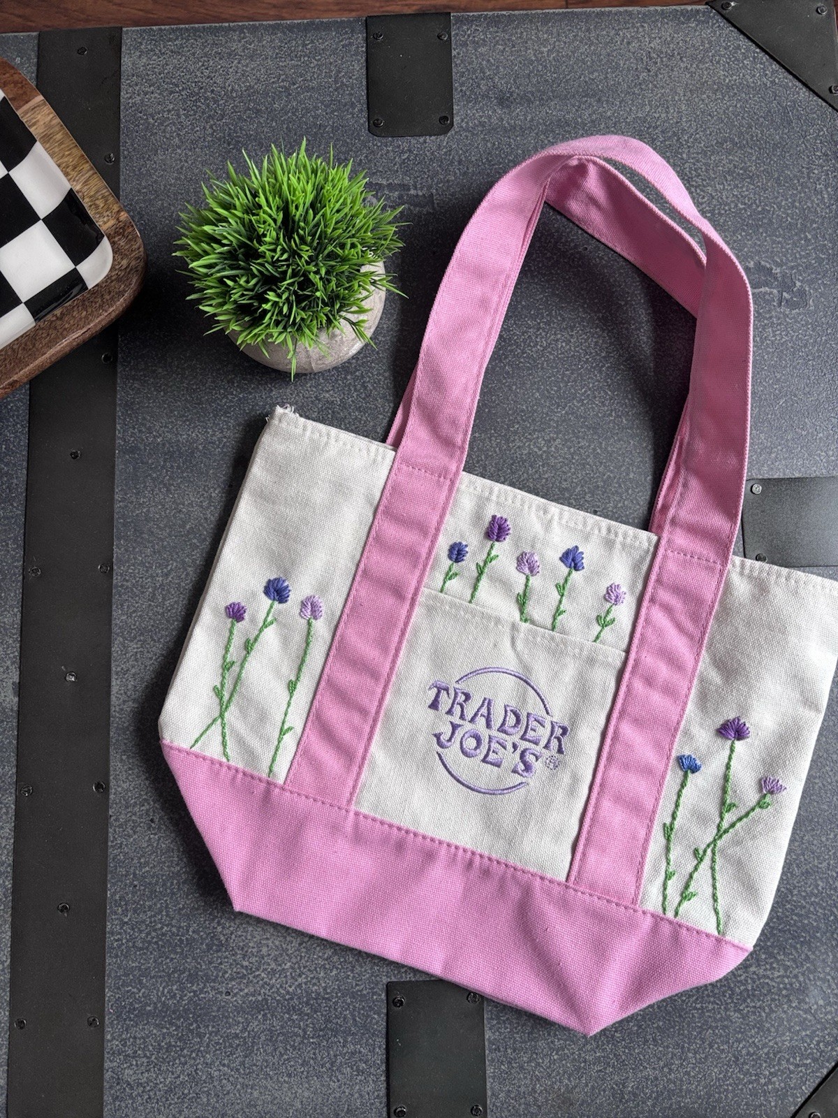 Trader Joe’s 2-Pack Small Floral Multicolor Polyester Tote Bags 7x6x6 in