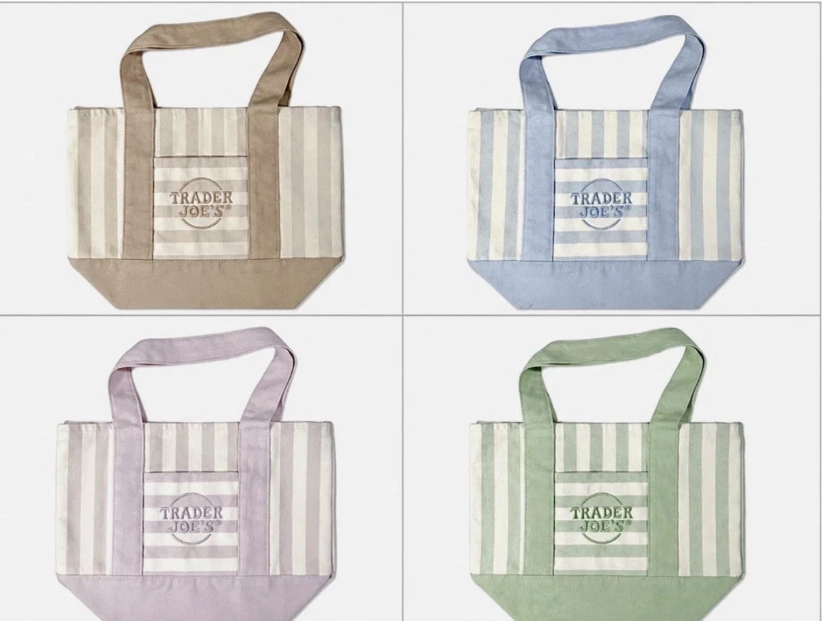 NEW Trader Joe’s Mini Canvas Tote Bag Set of 4 Striped Colors In Hand NWT 2026