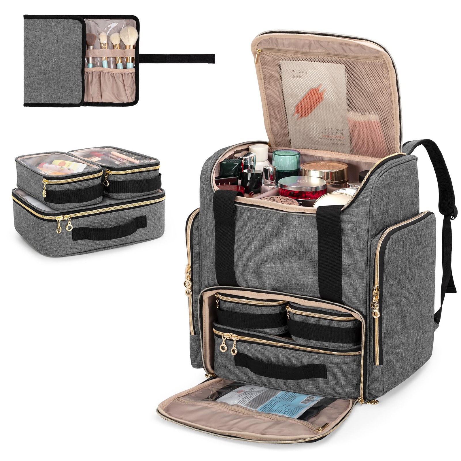 LUXJA Makeup Backpack with 3 Removable Cases and 1 one size, Gray