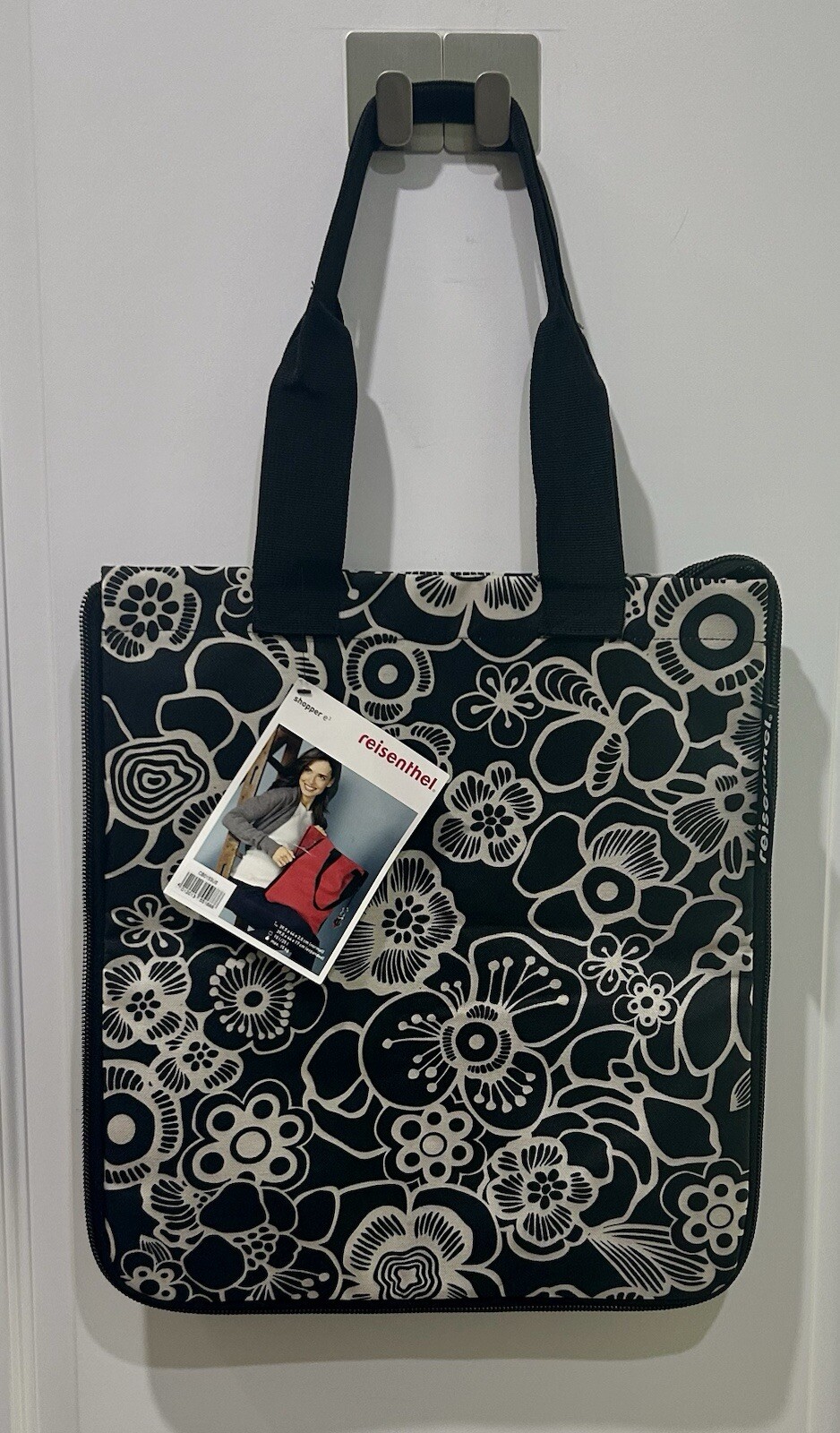 reisenthel Large Expandable ‘Shopper e3’ Tote Bag Black & White Floral, NWT