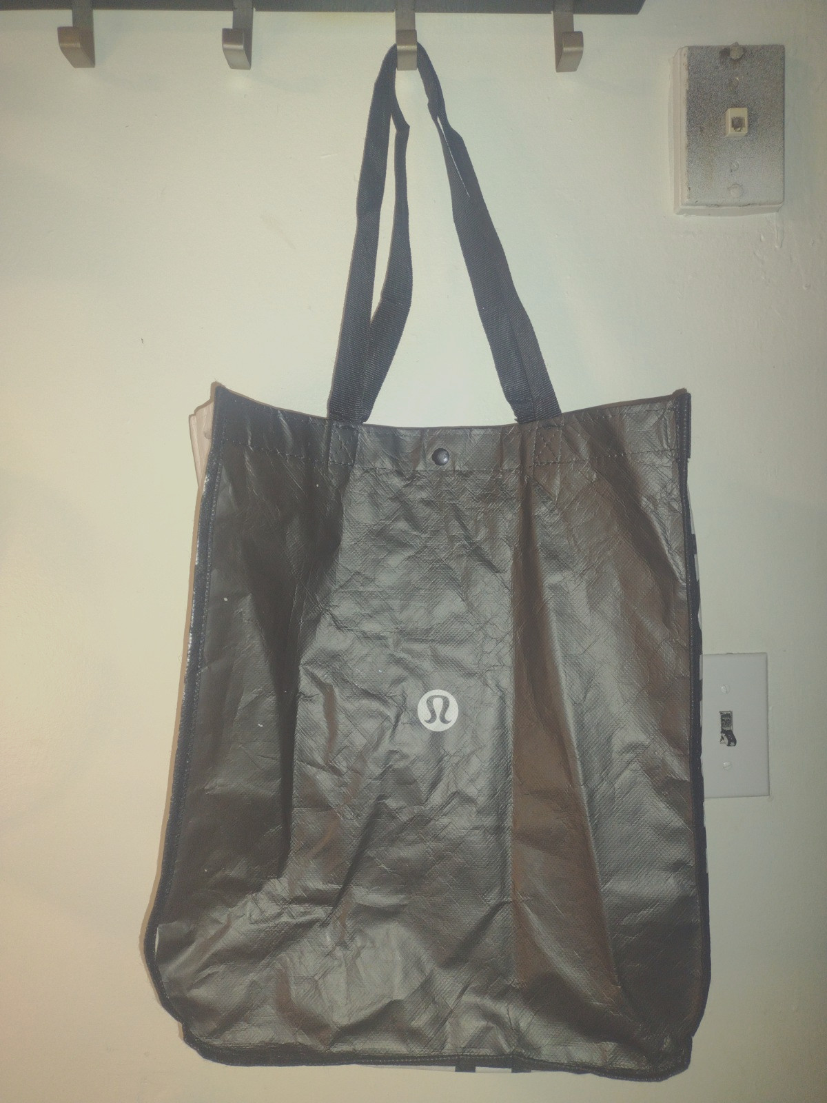 16in. Lululemon Reusable Shopping Tote Bag Stylish Carry- Black And White