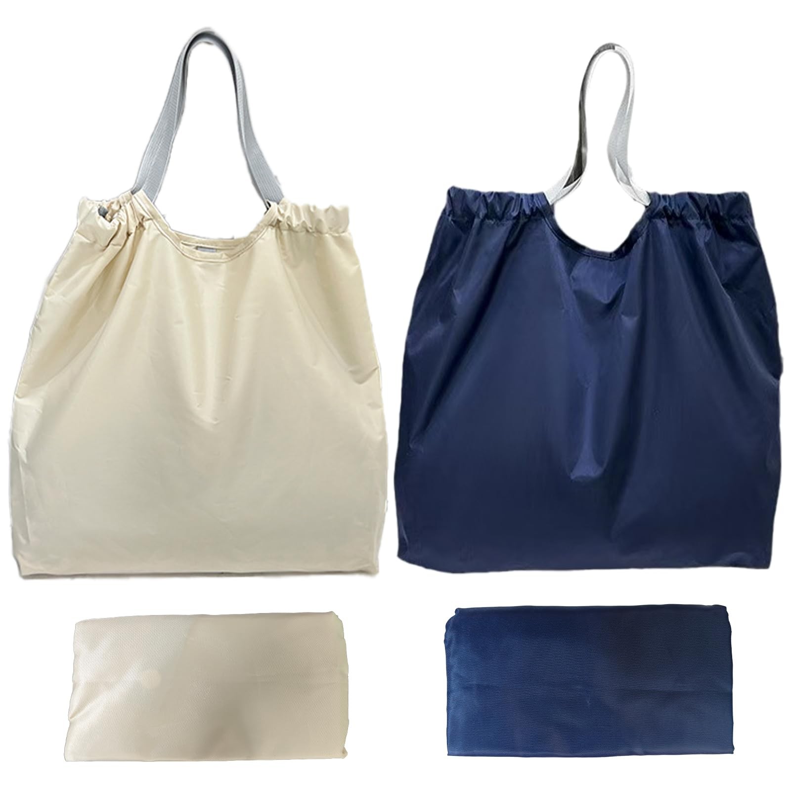 2PC Foldable Reusable Shopping Bag 210D Nylon Waterproof Grocery Tote Drawstring