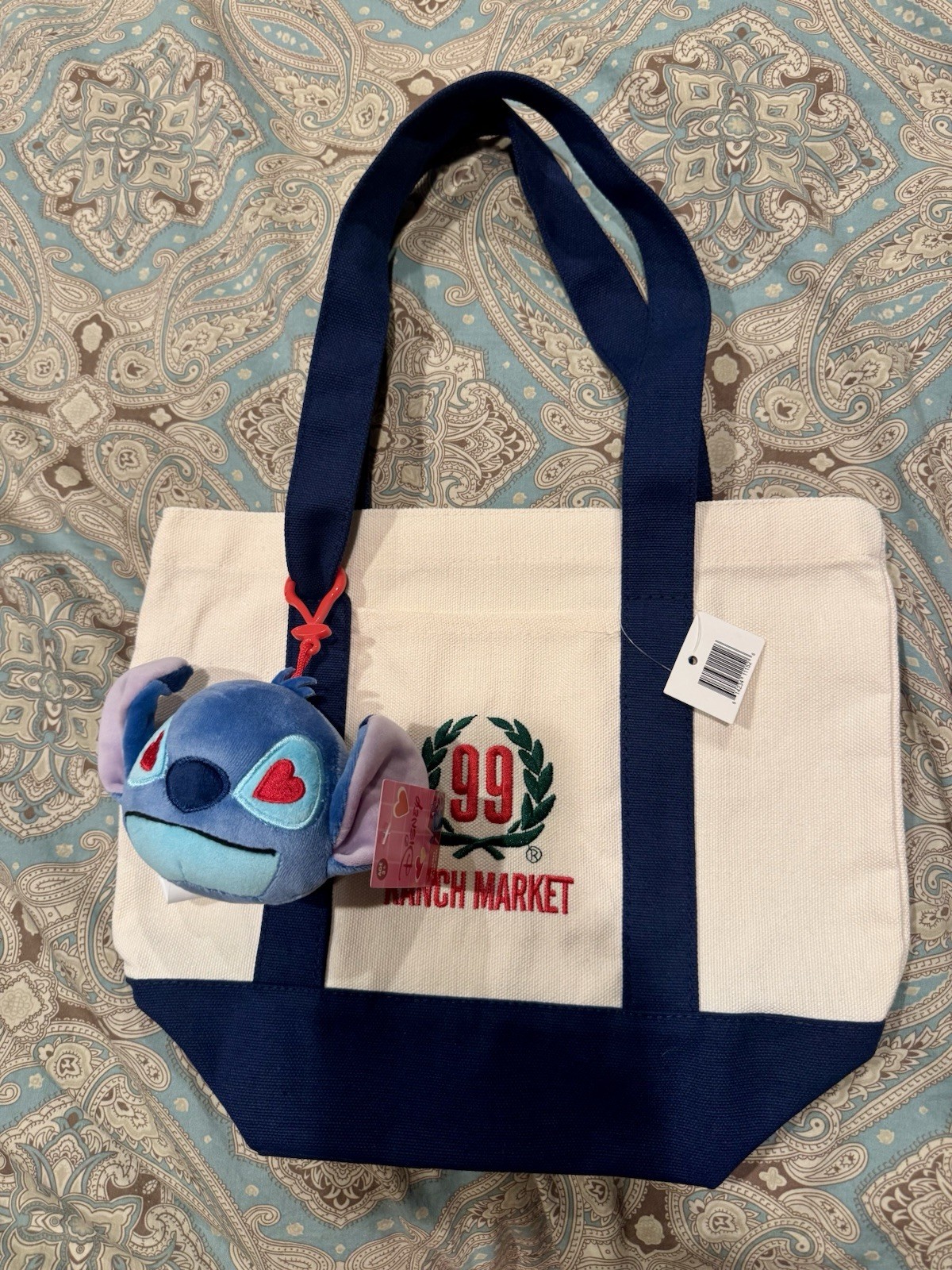 99 Ranch Market Canvas Mini Tote Bags Set of 2 – Blue Green with Plush Keychains