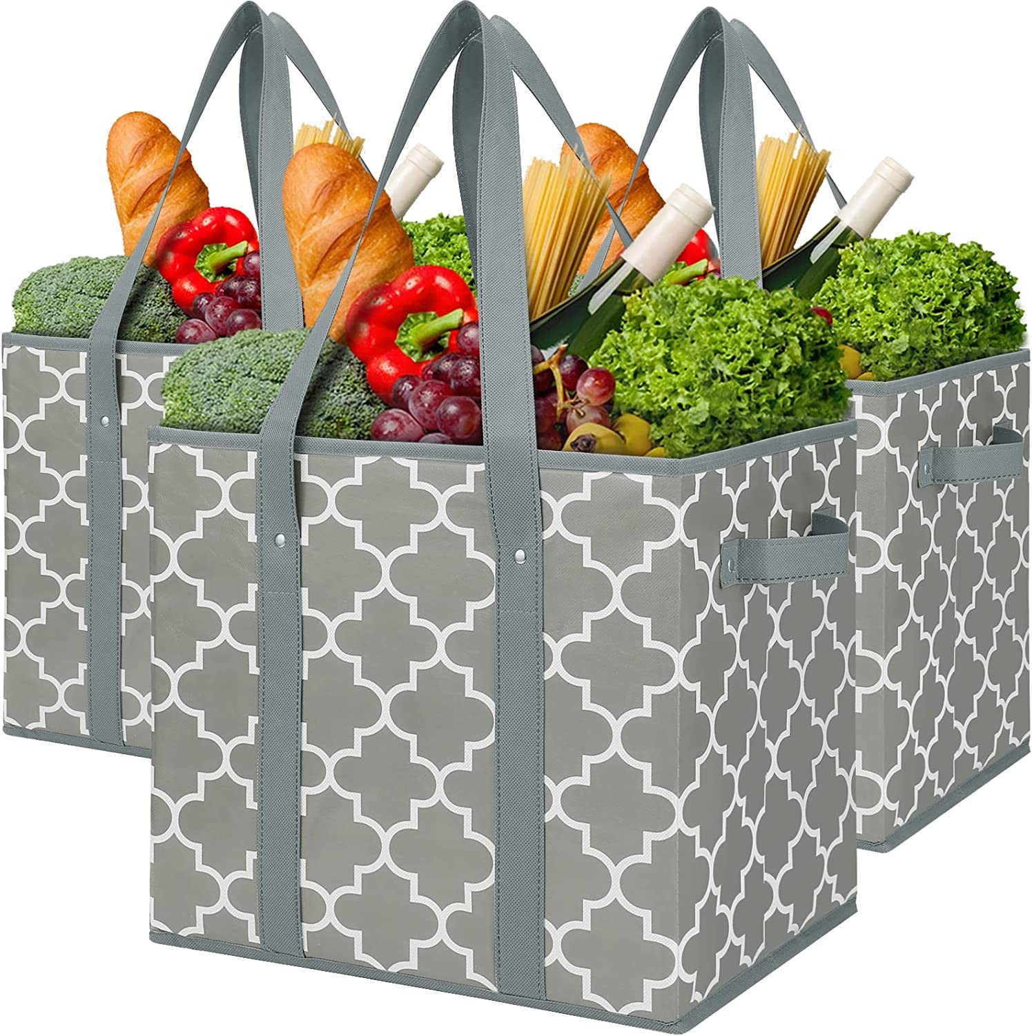 3-Pack Reusable Grocery Bags Foldable Washable Storage Bins Basket Water Resi…