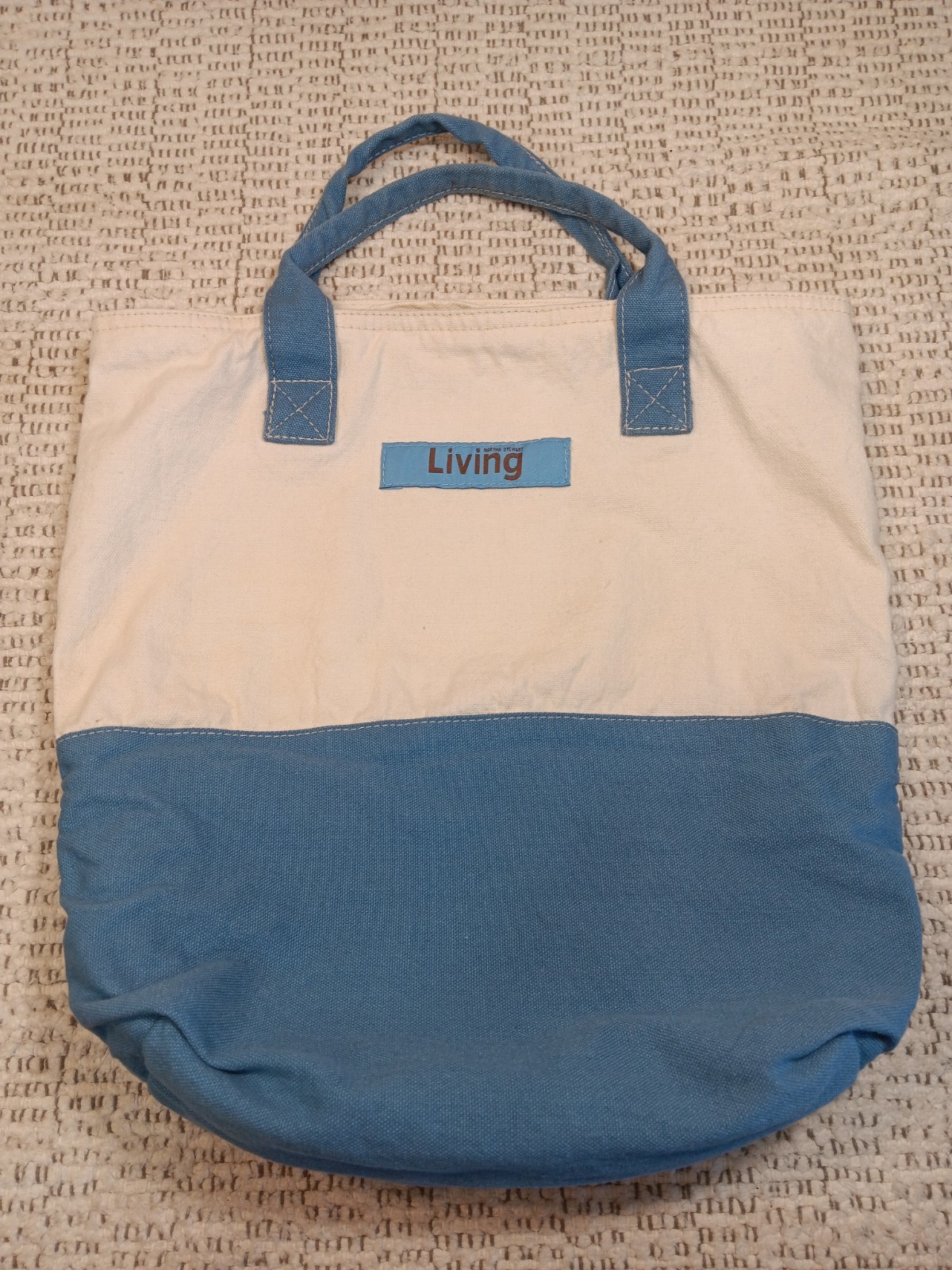 Martha Stewart Living Tote Bag Blue Beige Canvas Reusable Shopping Eco Friendly