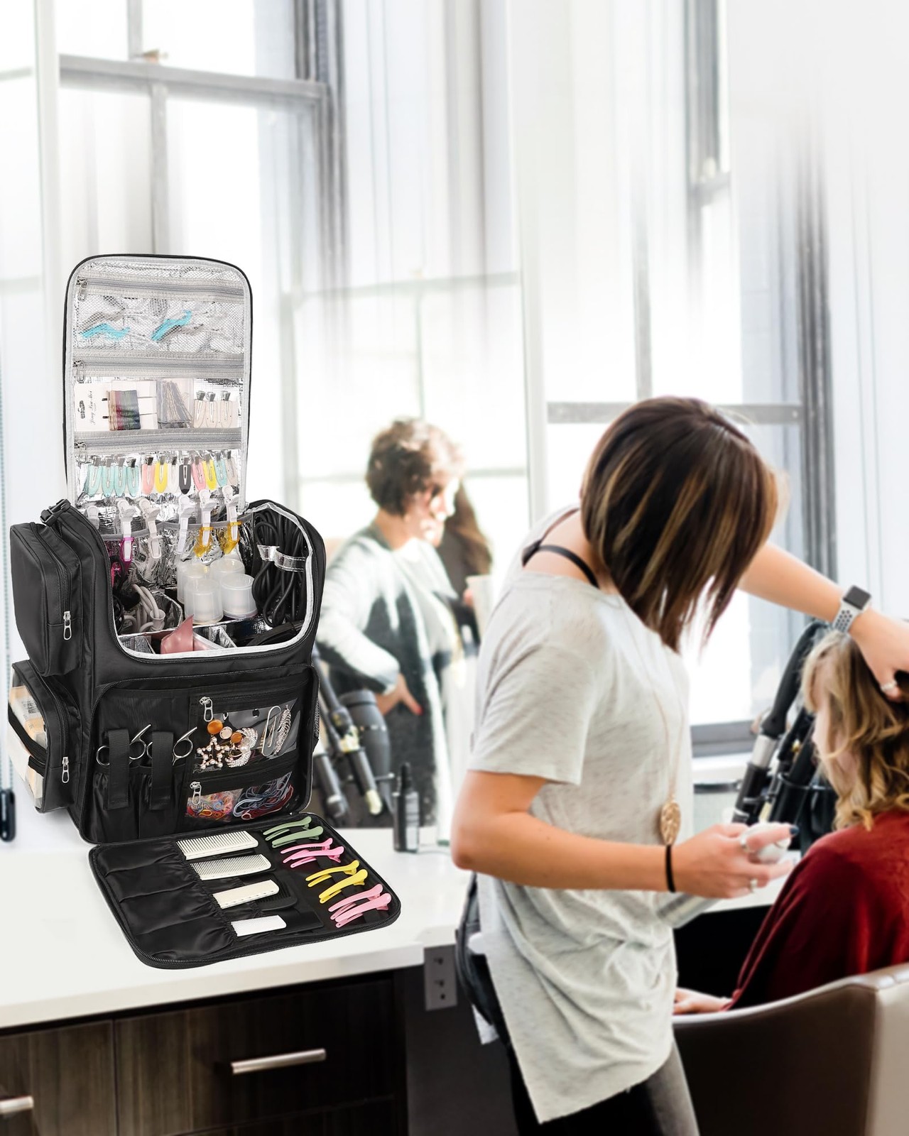 Relavel Hair Tools Travel Bag Stylist Backpack Hairdresser Large, Black