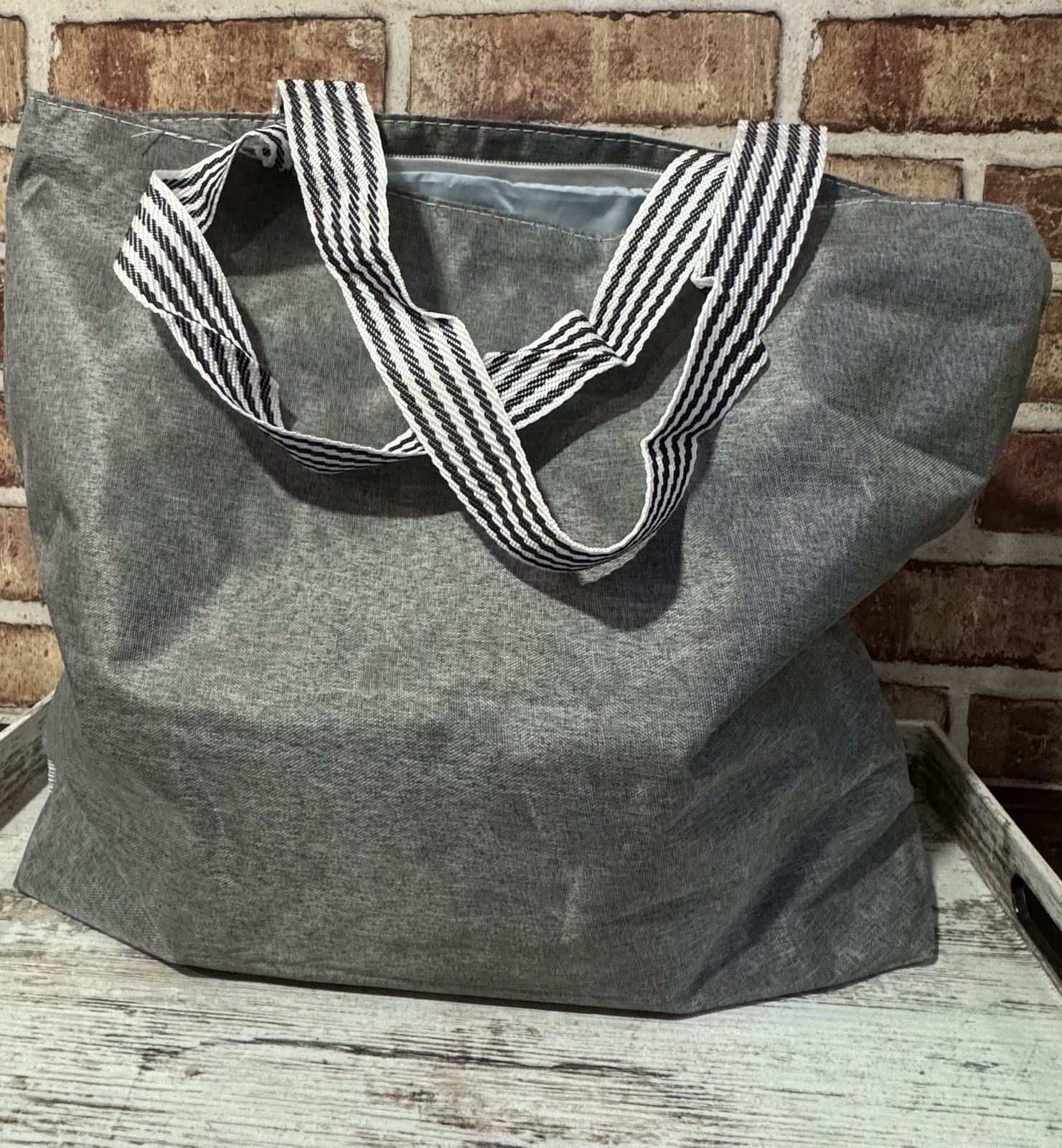 Large Reusable Shopping Tote Bag w/ Zipper Closure, Blue Gray Monster Inspired