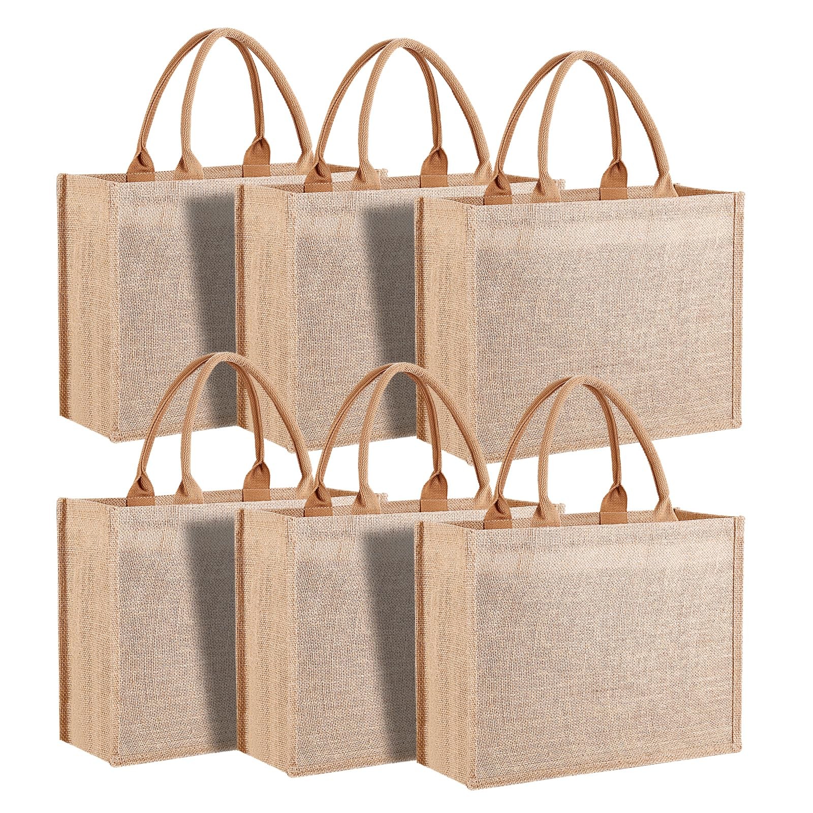 6 pcs Reusable Jute&Canvas Tote Bags Bulk with Handles, 15.1x 11.8 x 5.5 inch…