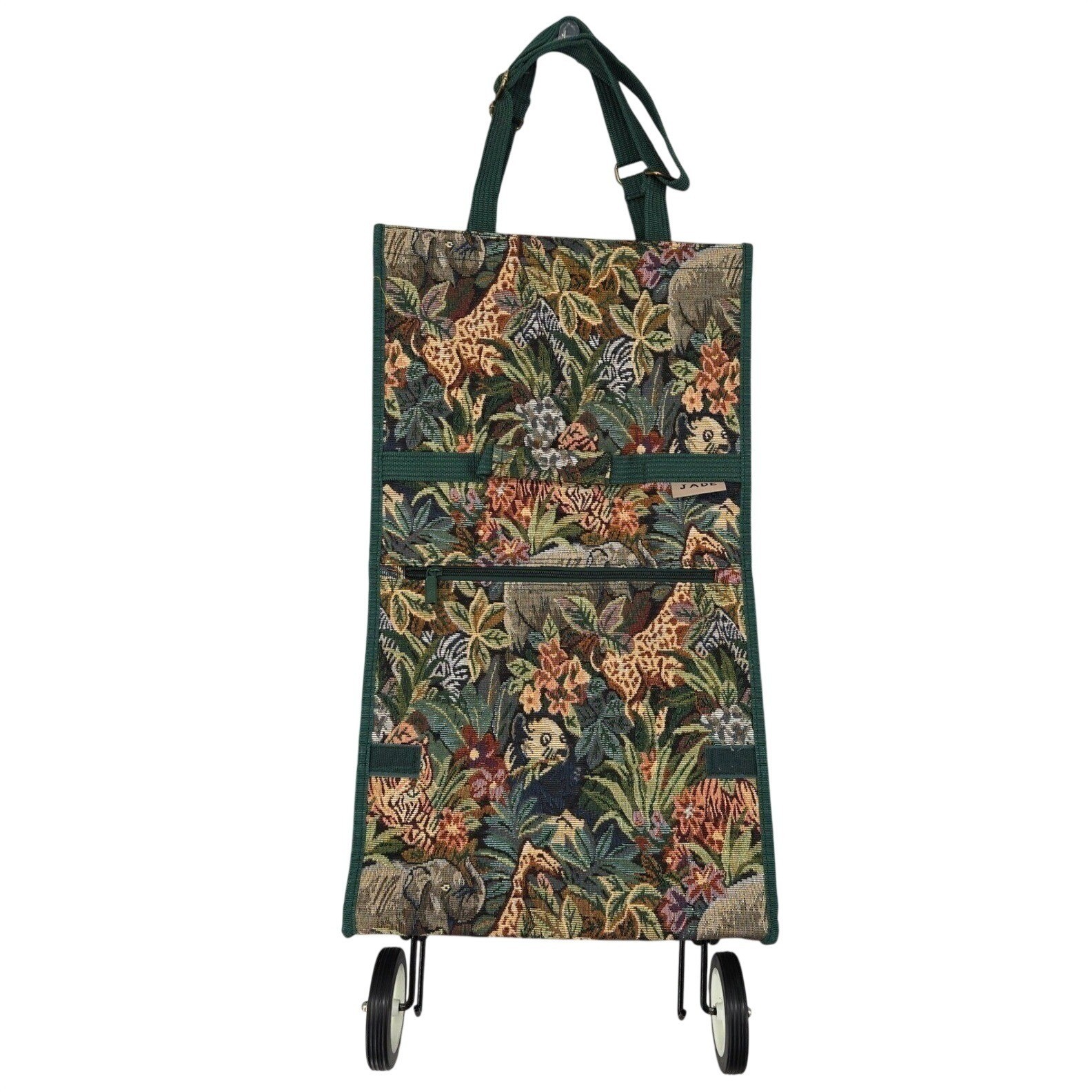 JADE Jungle Animal Green Safari Tapestry Rolling Shop / Travel Utility Tote Bag