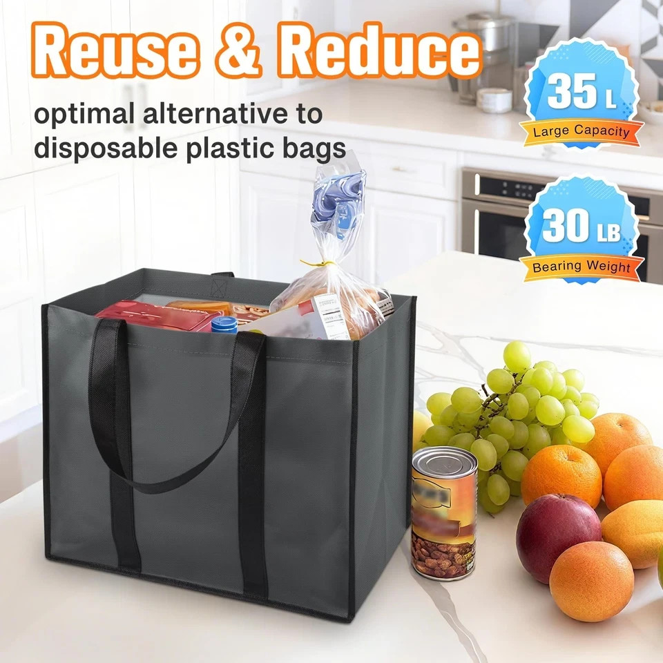 3 Pack Reusable Grocery Bags Heavy Duty Foldable Canvas Tote Large Shopping Ba