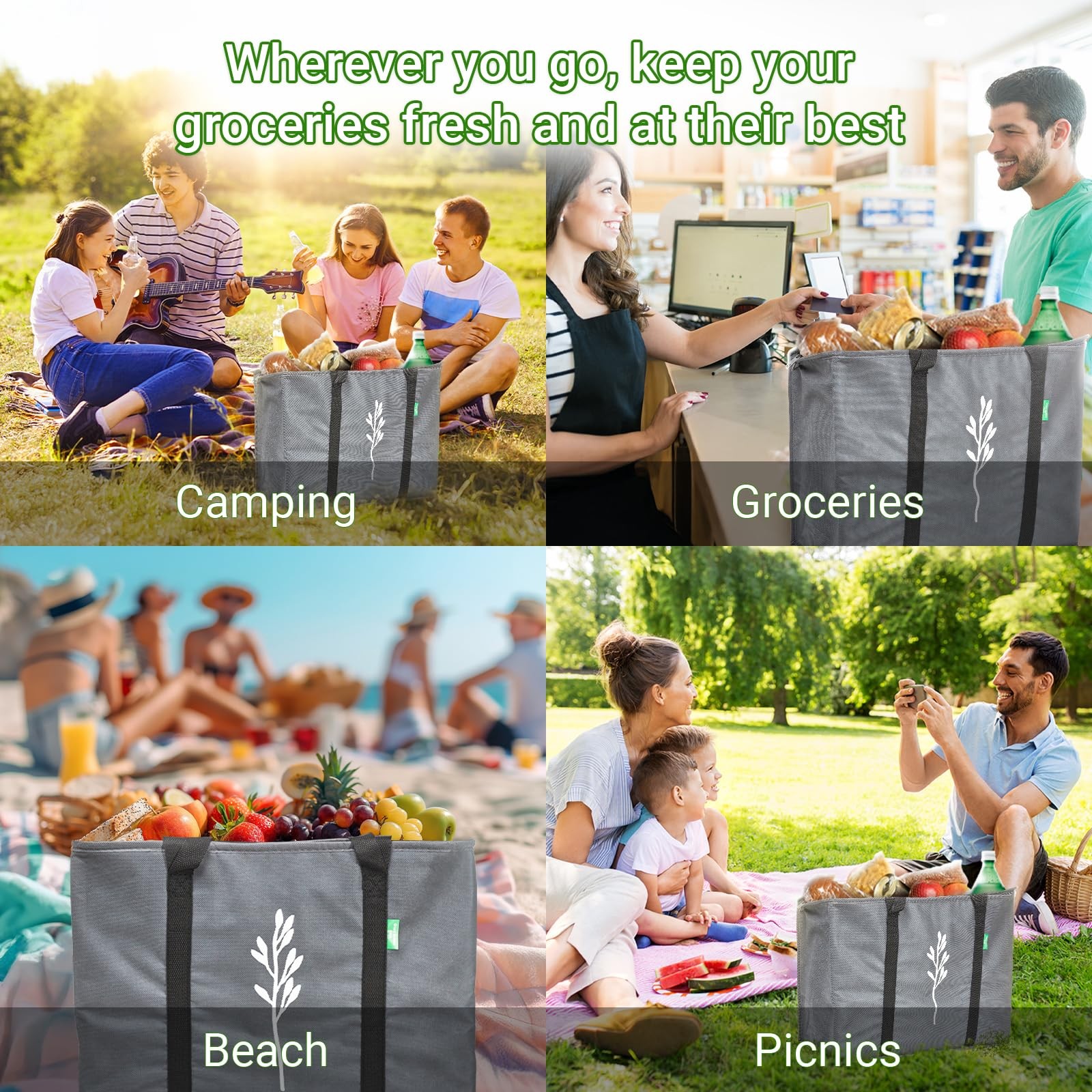 Green Bulldog 2Pack Insulated Grocery Bags – Foldable Reusable Cooler Bags wi…