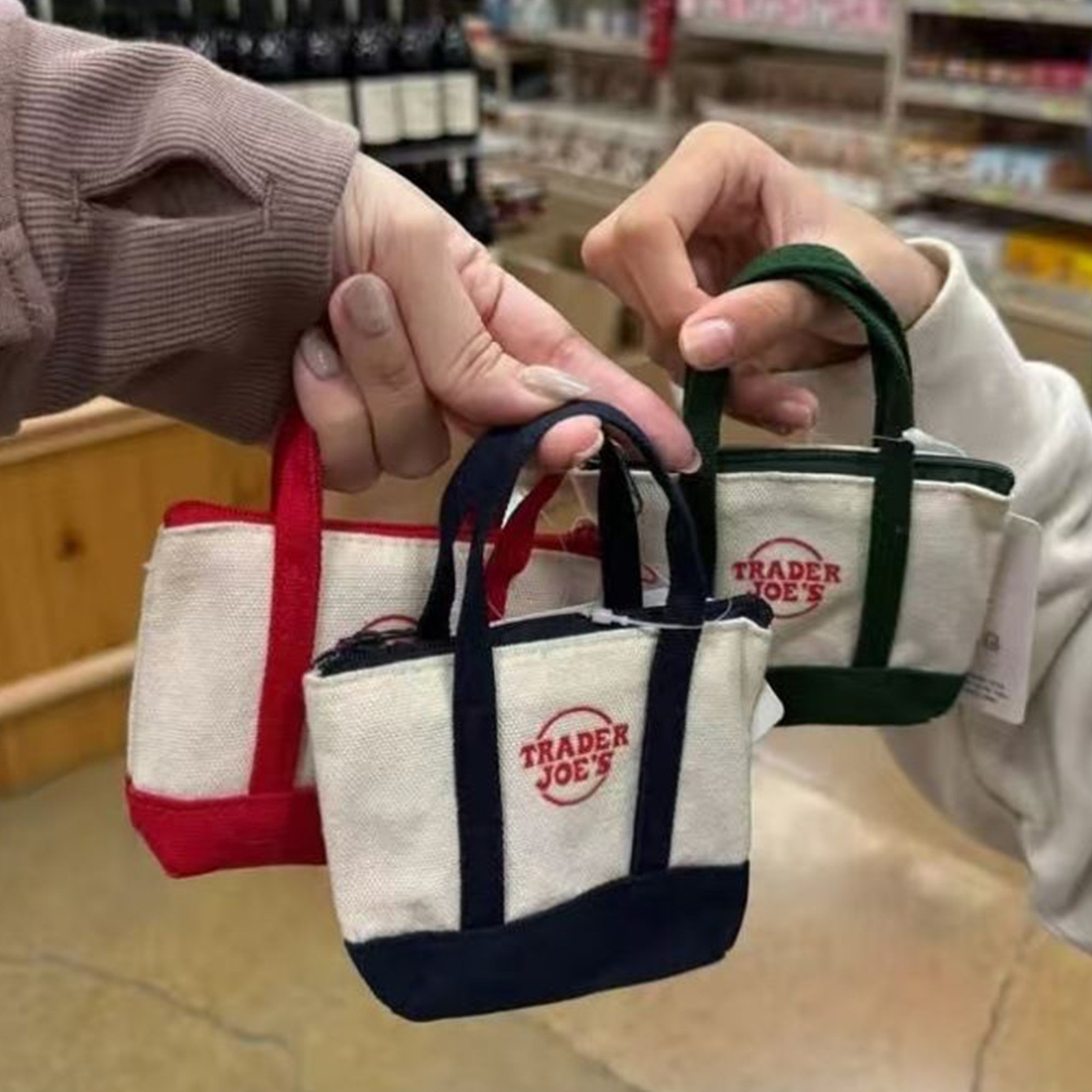 Trader Joe’s Canvas Micro Tote Grocery Bag 1-3pc Christmas Limited Hot