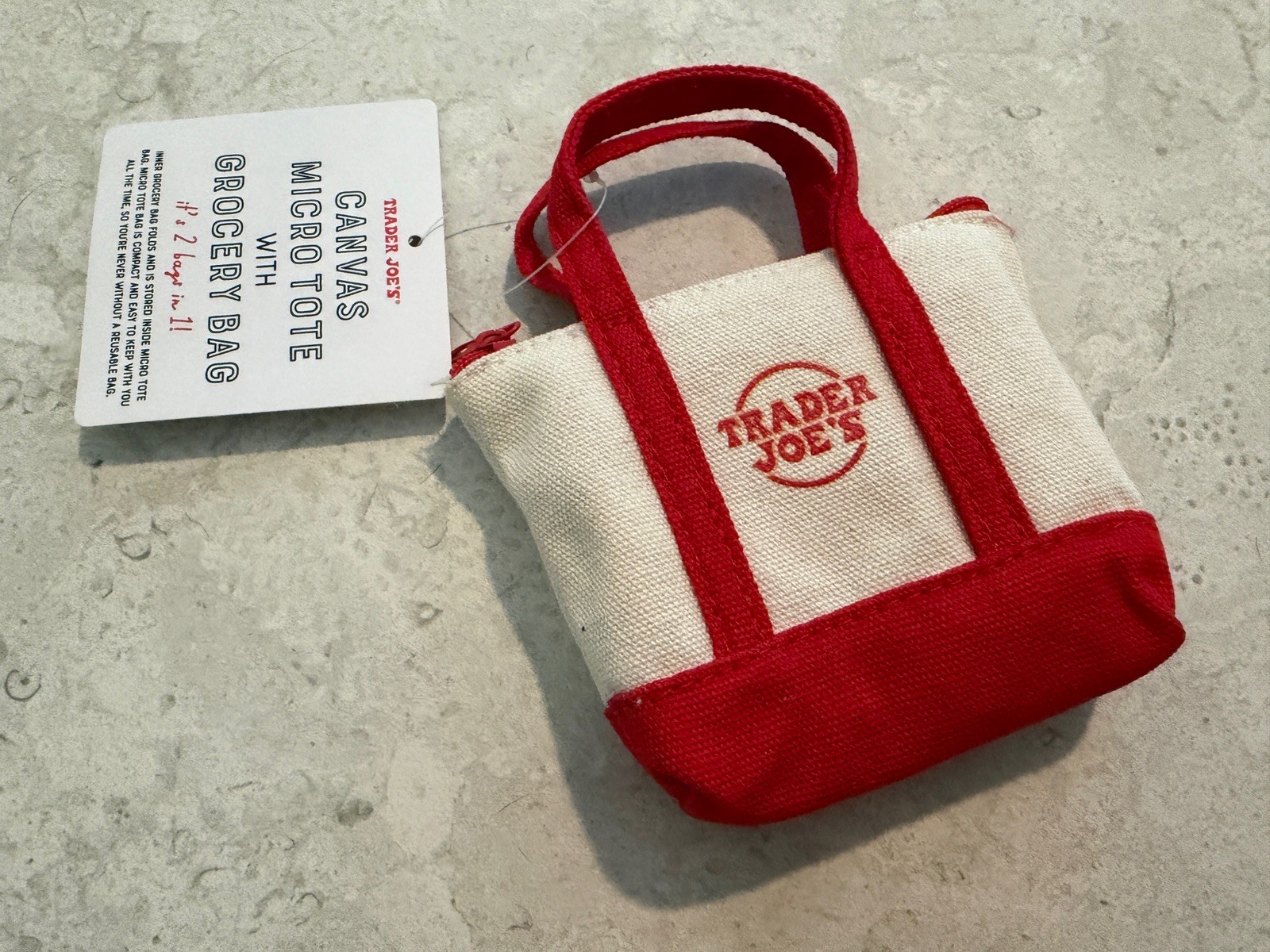 Trader Joe’s Canvas Micro Tote With Grocery Bag Brand New With Tags Red