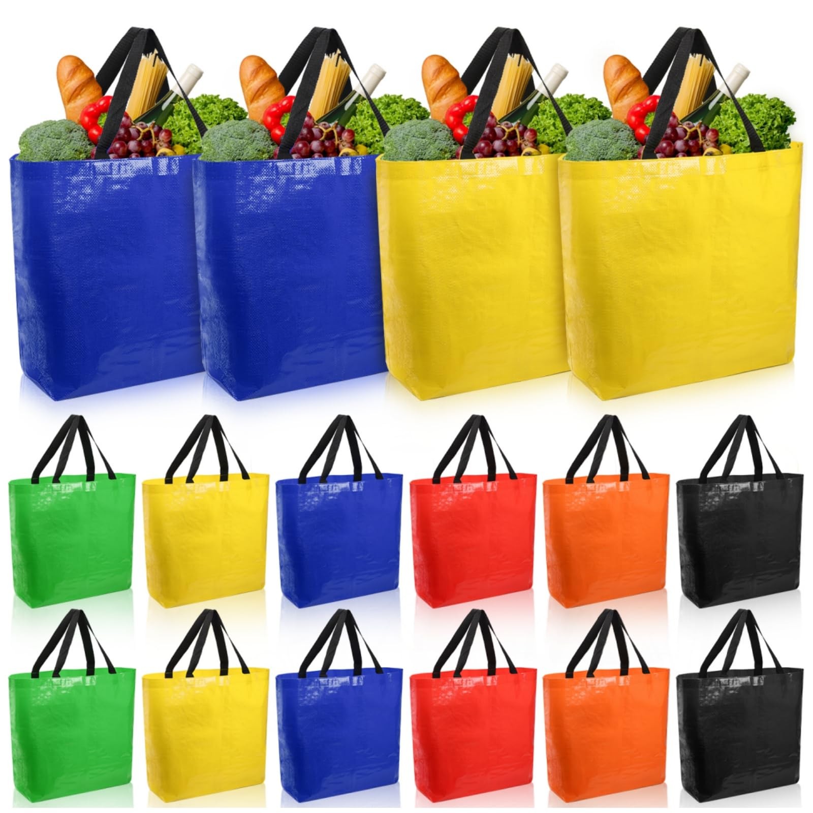 Multicolor Heavy Duty 80 Lbs Waterproof Plastic Reusable Grocery Bags 12 PCS