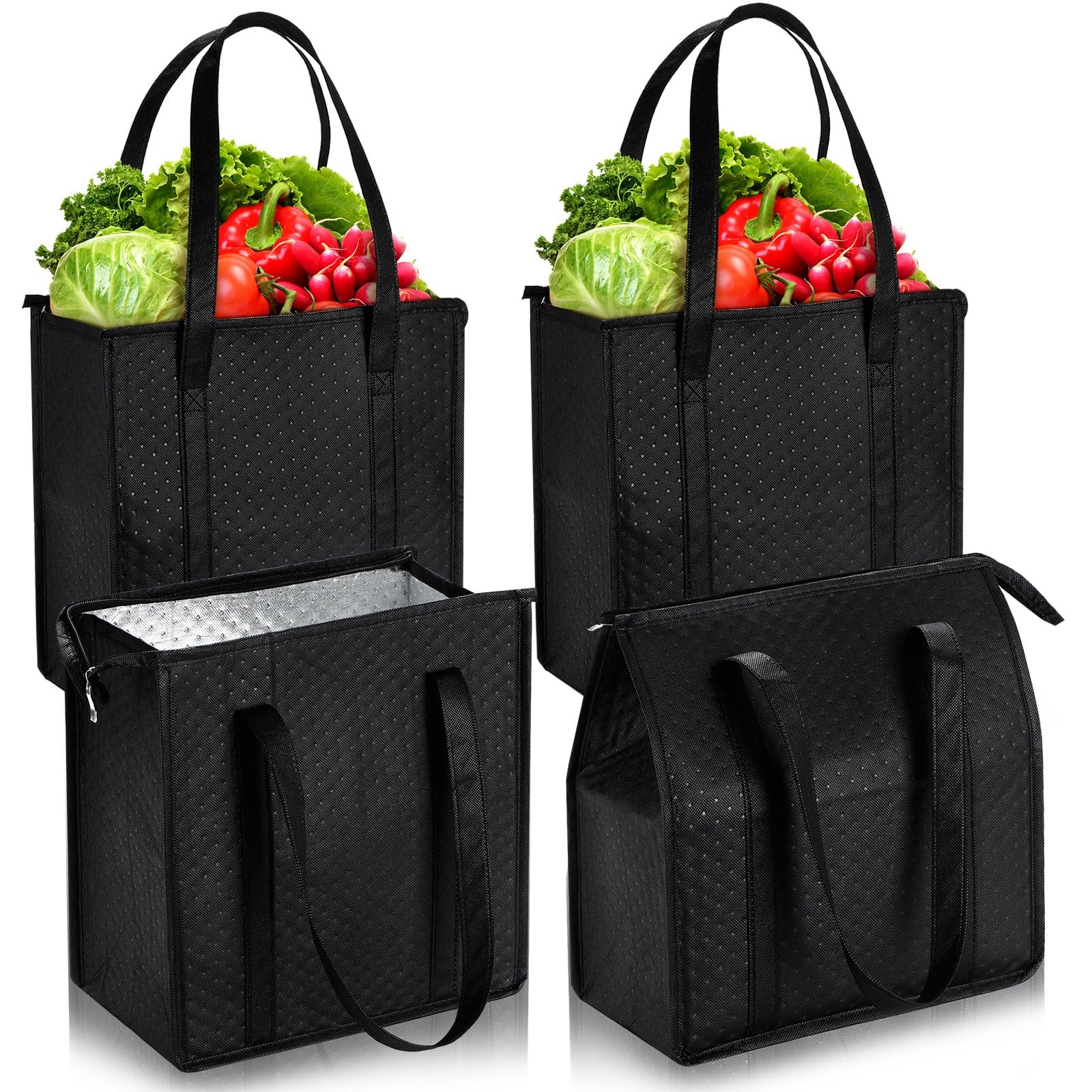 Paterr 4 Pcs Insulated Grocery Bags 12.99 x 7.48 x 1.97 inches, Black