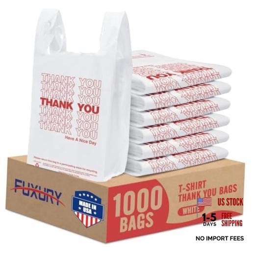 Thank You Plastic Bags (11.5″ x 6.5″ x 21″) T-shirt, Grocery, 1000 Count White