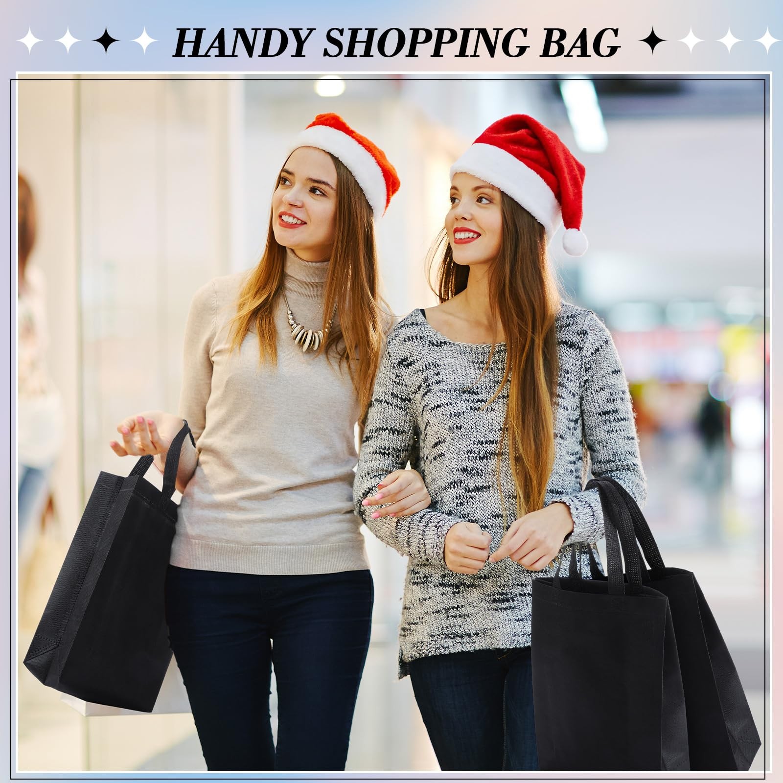 60 PCS Black Non Woven Reusable Grocery Bags Foldable 3 Sizes Bulk Tote
