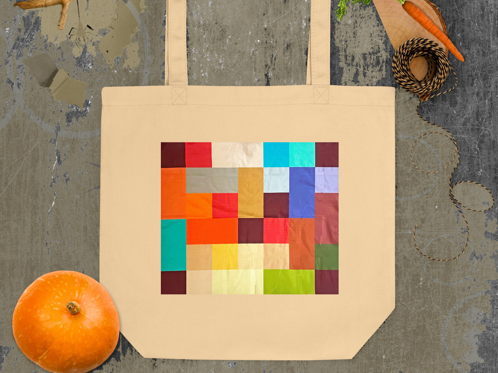 Quilt Geometry Color Blocks Tote Bag Eco-Friendly Organic Cotton Luxury Shopping