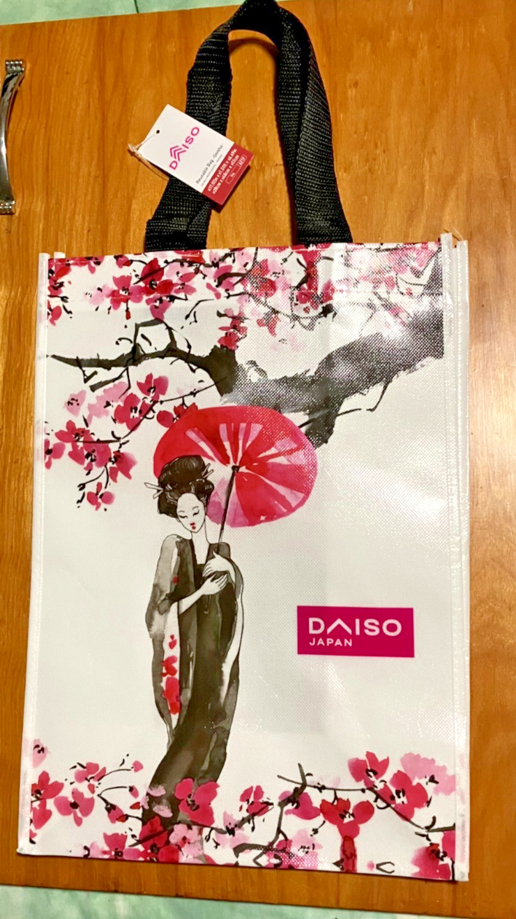 DAISO Reusable Shopping Tote GEISHA Sakura Blossoms 12×15 NEW w/TAG US SELLER