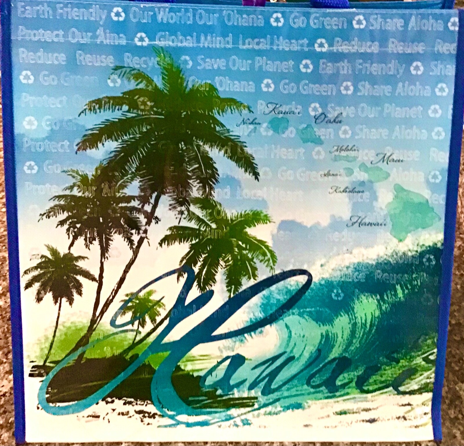 HAWAIIAN WAVE REUSABLE SHOPPING BAG BEACH BAG / BEACH TOTE