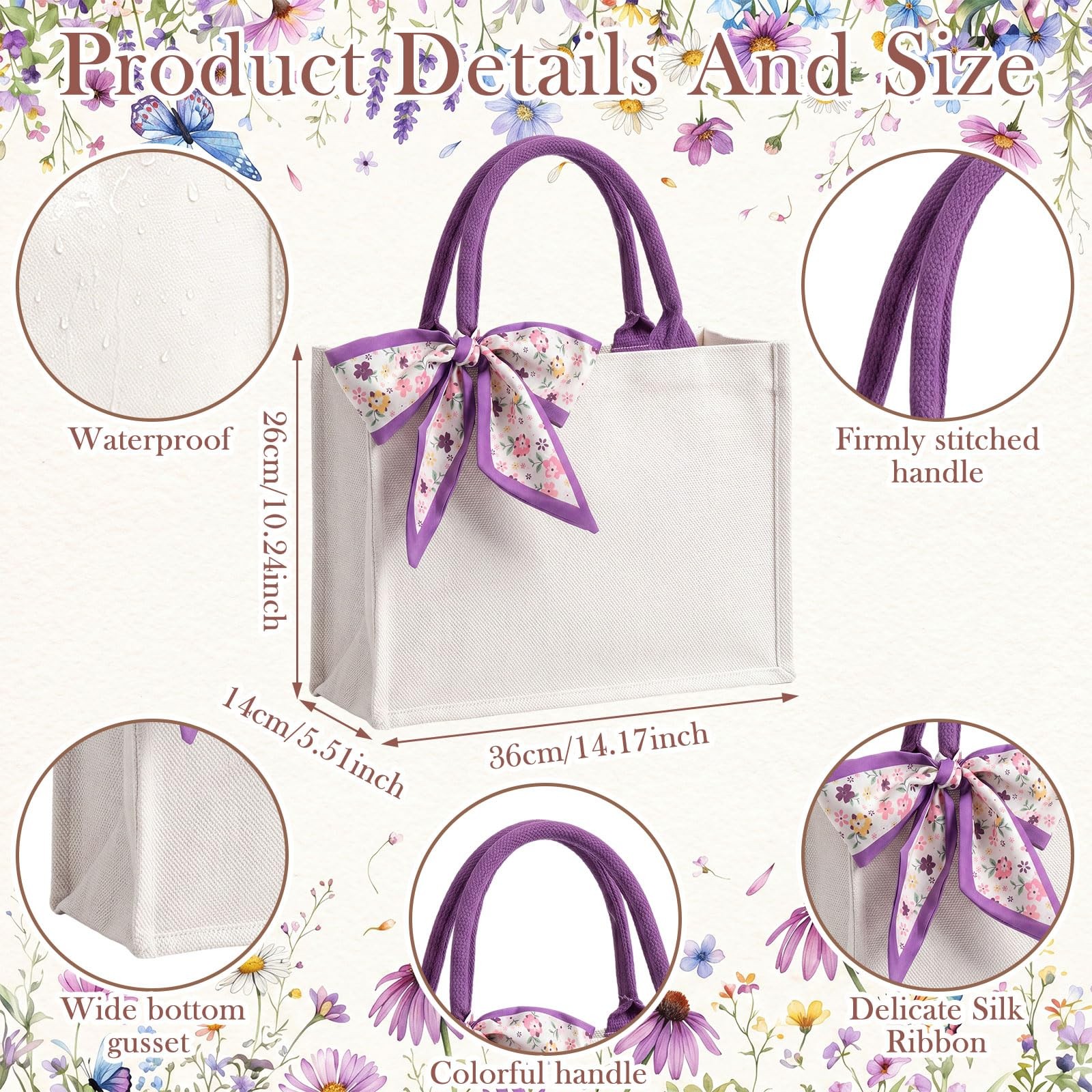 Bridesmaid Tote Bags Set of 6 Blank Bachelorette Party Favors 14 x 10 x 5.5 I…