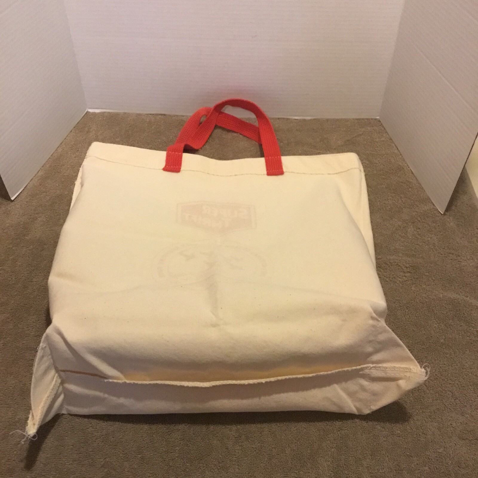 VTG Super Thrift Canvas Grocery Tote Bag Red/Off White-Free Shipping