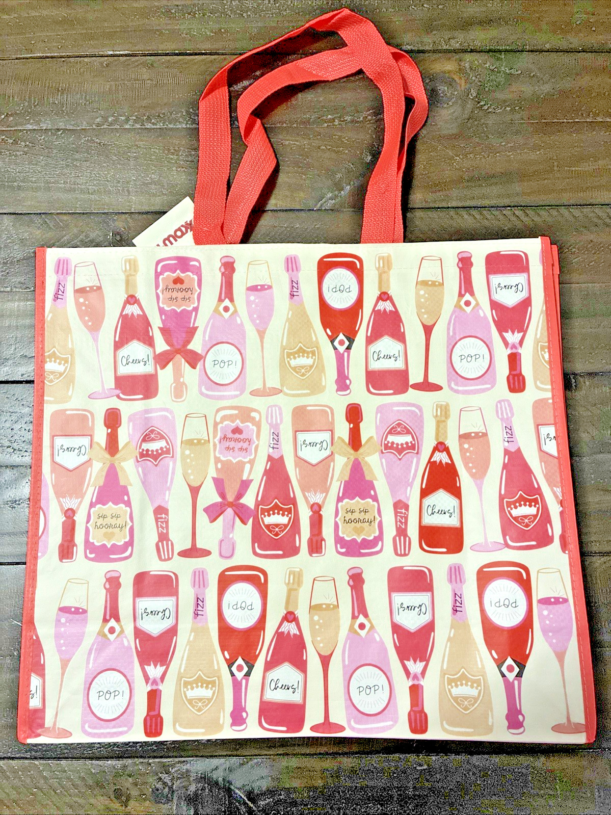 Reuseable Tote Shopping Bag Celebrate Wine Girly Spring Summer Pink TJ Maxx