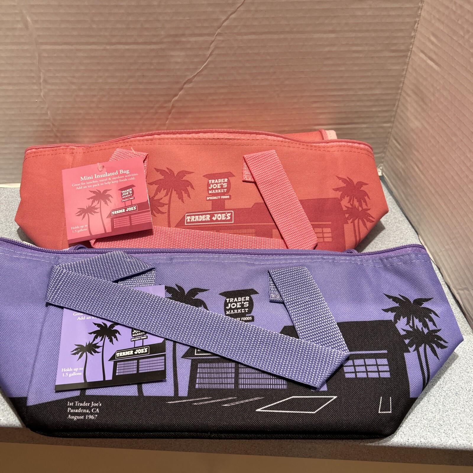 Trader Joe’s HOT PINK Magenta & TEAL Insulated Cooler Zip Reusable MINI Tote Bag