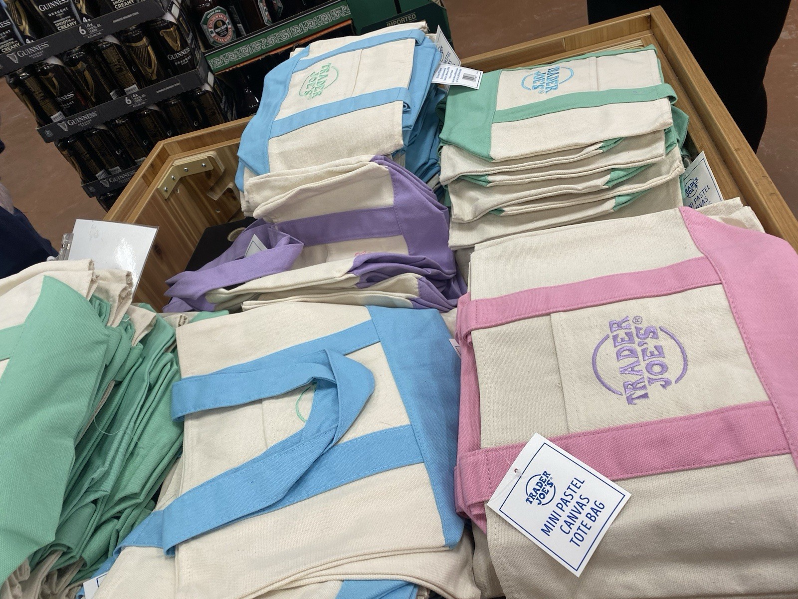 Trader Joes Mini Canvas Tote Bag Set of 4 PINK PURPLE BLUE GREEN Bags NEW NWT