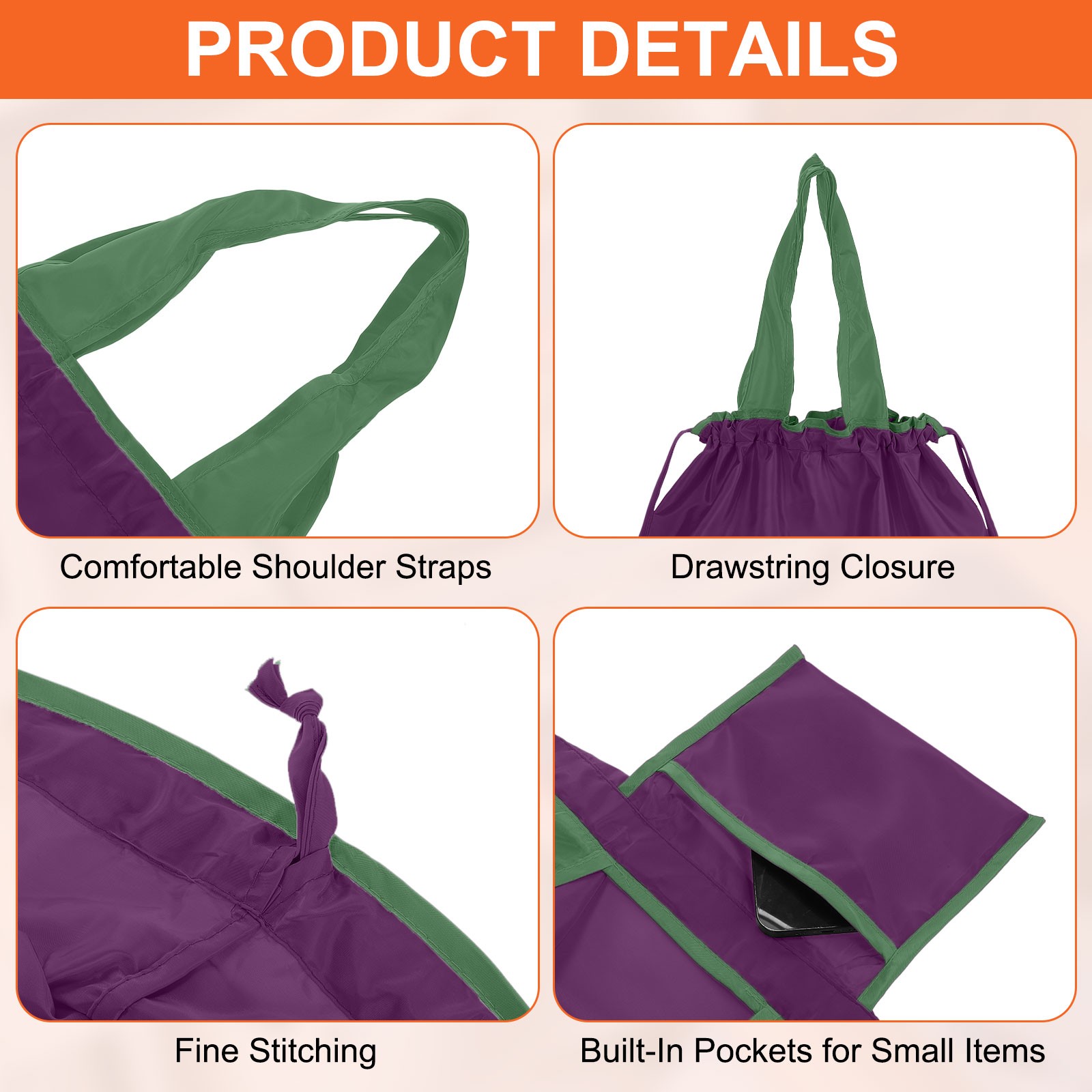 Reusable Grocery Bags, 1Pcs 20″ x 16″ Washable Shopping Totes Fit in Pocket