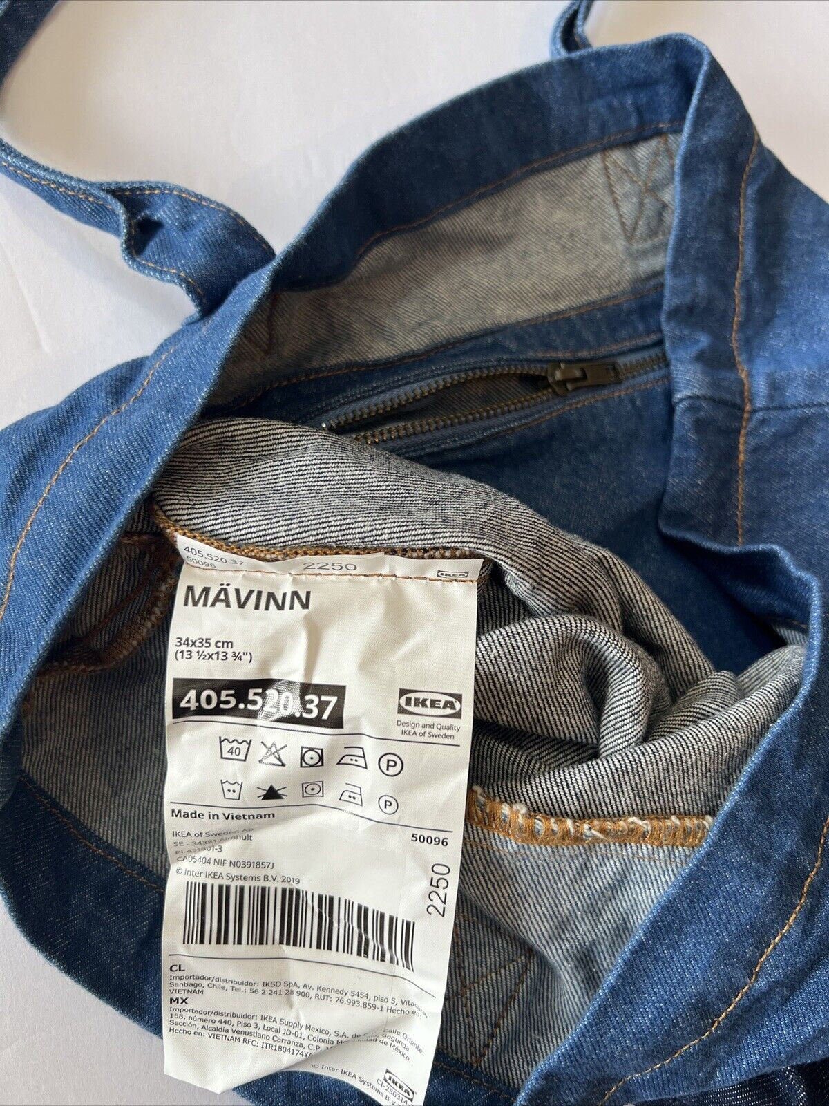 IKEA MAVINN Denim Bag Blue 13½ x 13¾” New 405.520.37
