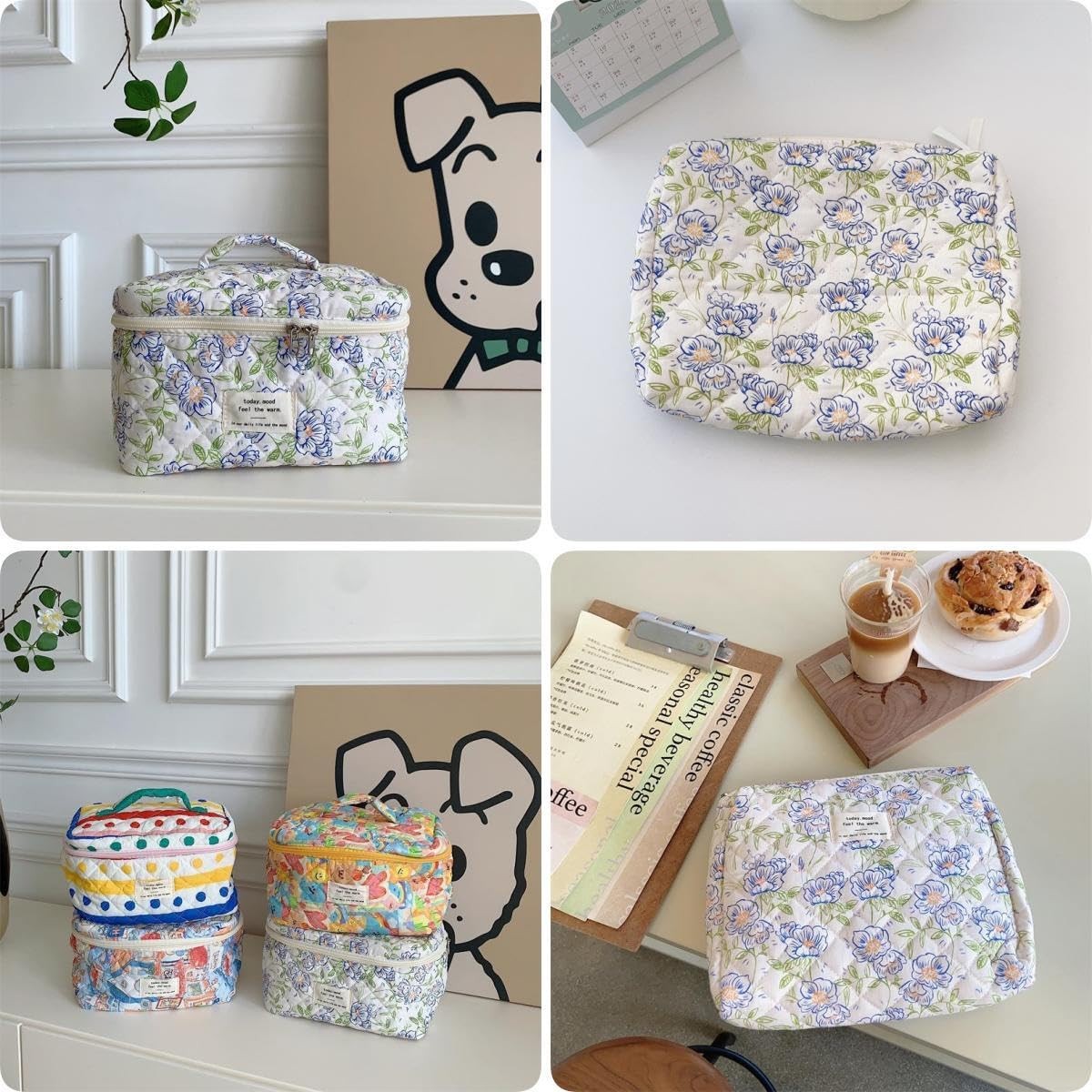 Fcteap Makeup Bag Travel Essentials Quilted Cosmetic Toiletry Large, Flower