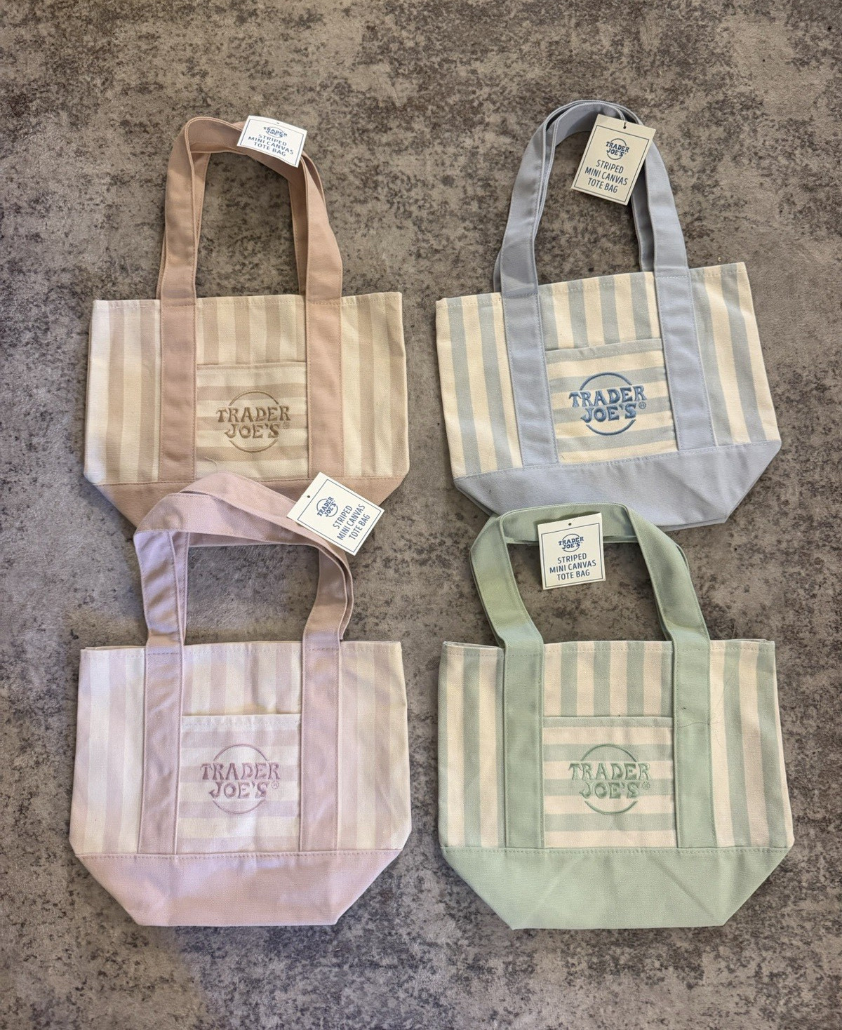 Trader Joe’s Mini Canvas Tote Bags Set of 4 Striped Reusable Multicolor