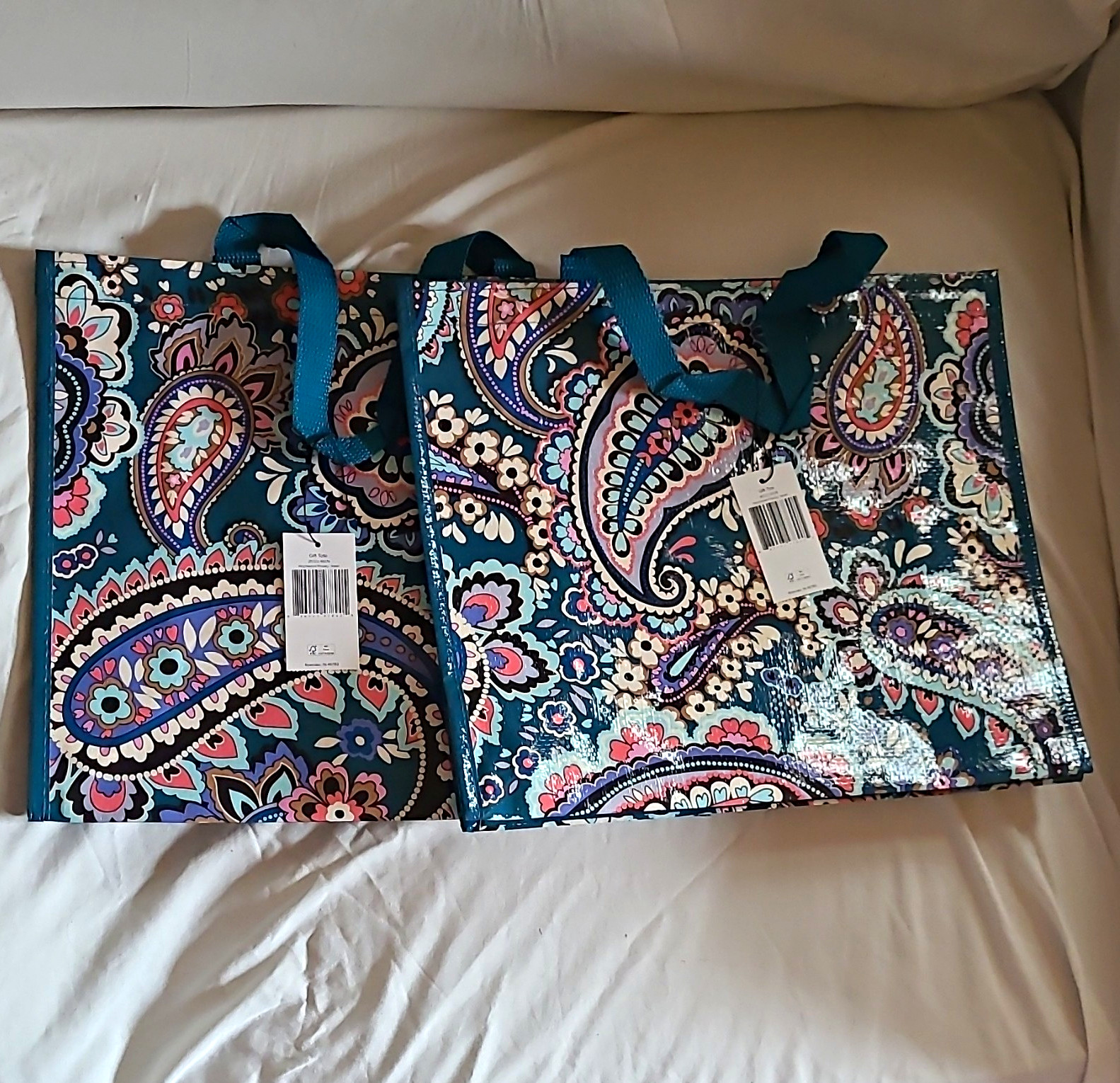 Vera Bradley Reusable Shopping Tote Bags Paisley Blue Multicolor Lot of 2 Small