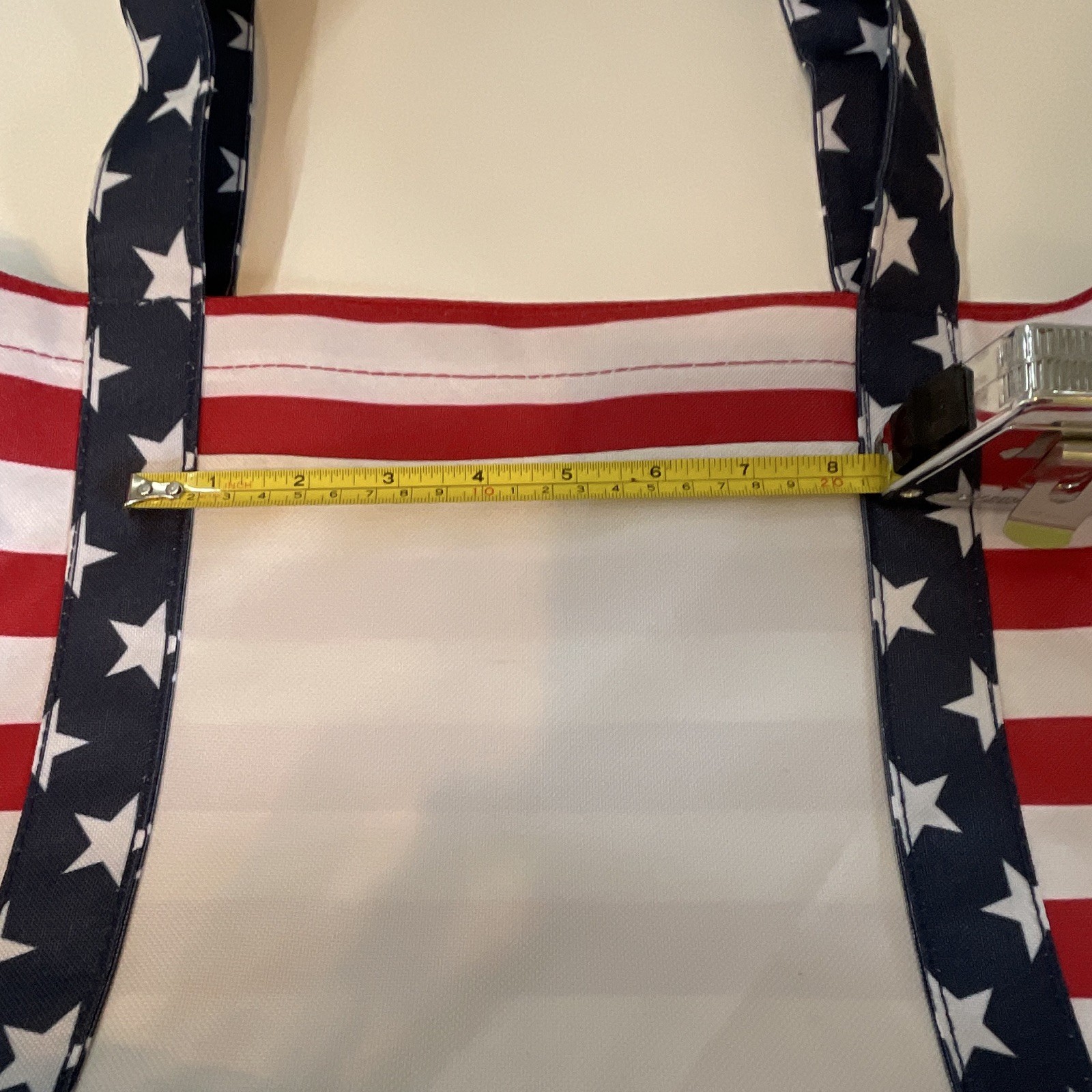 Red White Blue Stars & Stripes Reusable Shopping Tote Bag 18x9x6 in