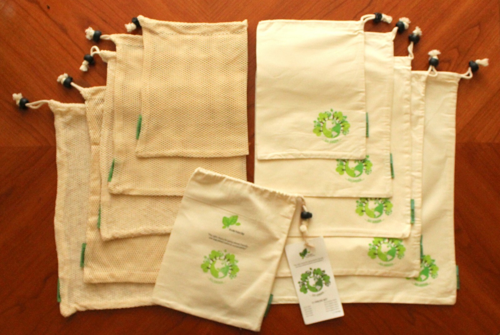 Mesh & Cotton Produce 11 Grocery Bags Organic Go Green 8X10-15X17 Drawstring NEW