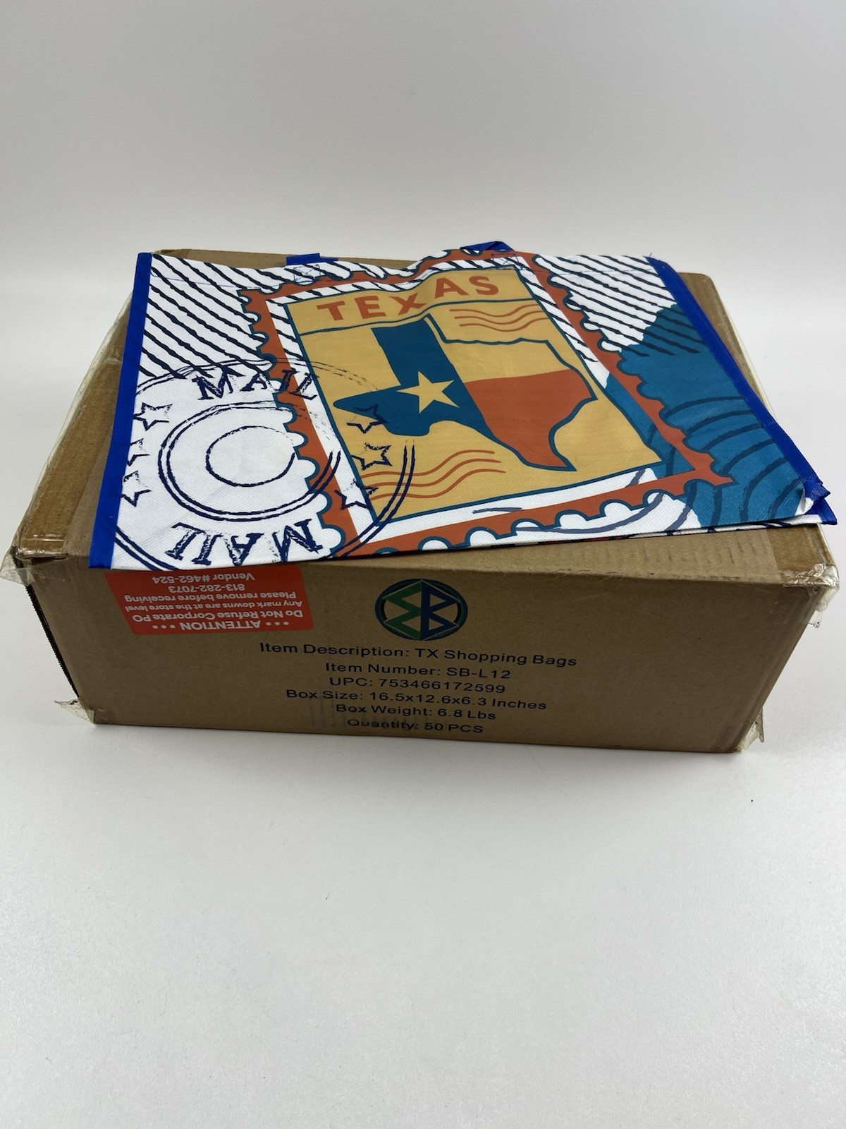 Texas Lone Star Reusable Shopping Bags | Box of 50 | New/Sealed