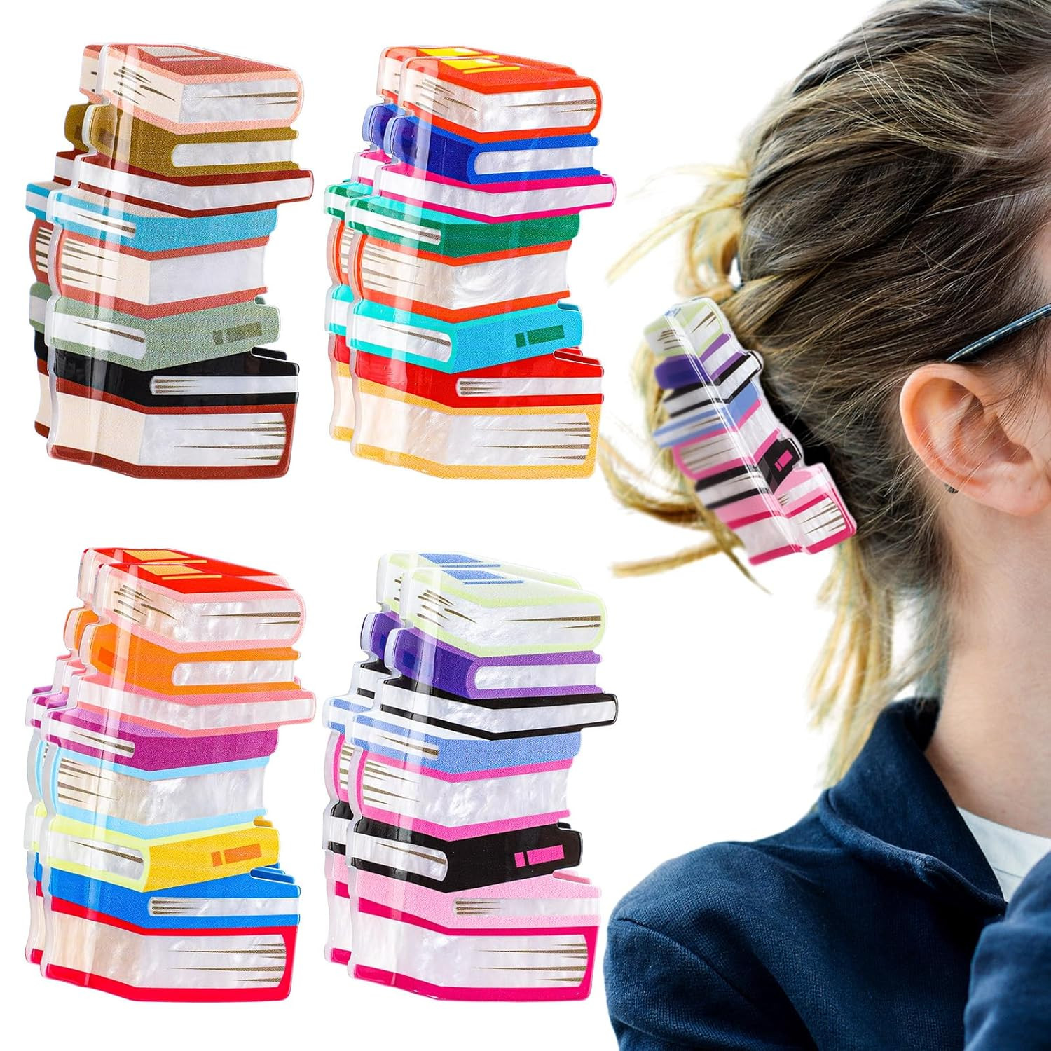 4 Pack Valentines Day Gifts for Book Lovers Book Claw Hair Clips Women Bookish G