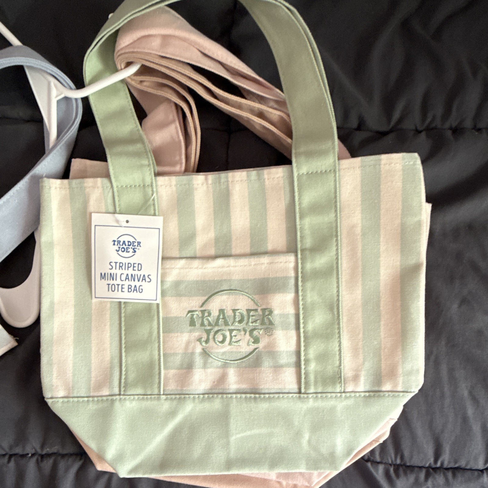 Trader Joe’s Striped Mini Canvas Tote Bag Green/White/Pink 13x10x6