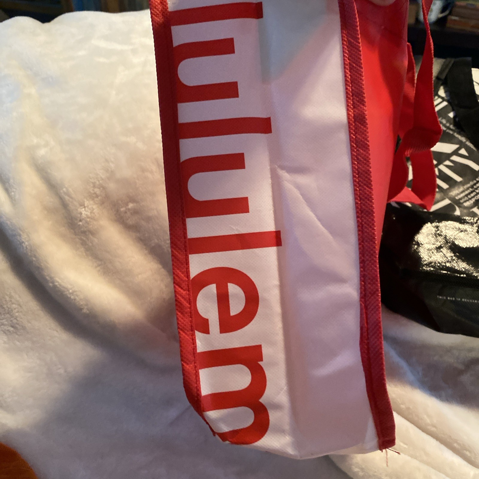 Lot of 2 Lululemon Small Shopping Bags Black/White Yoga Text 12″x9″
